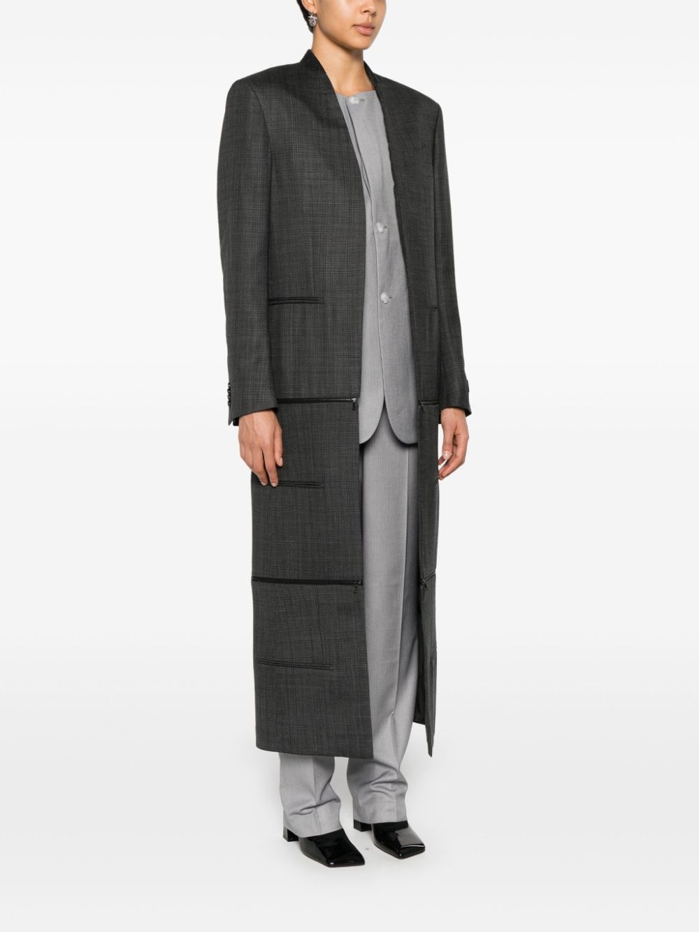 adjustable-length collarless coat - 3