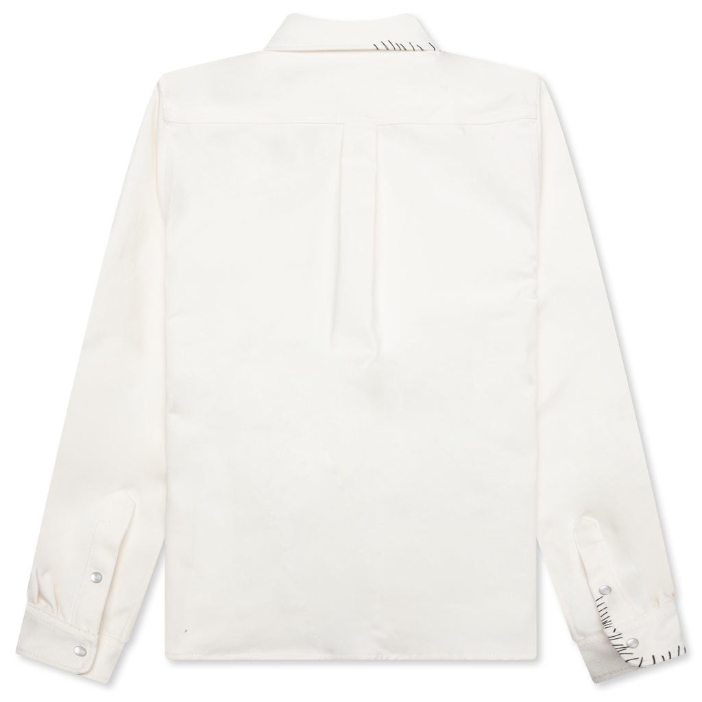 WHITE DRILL SHIRT WITH MENDING - LILY WHITE - 2