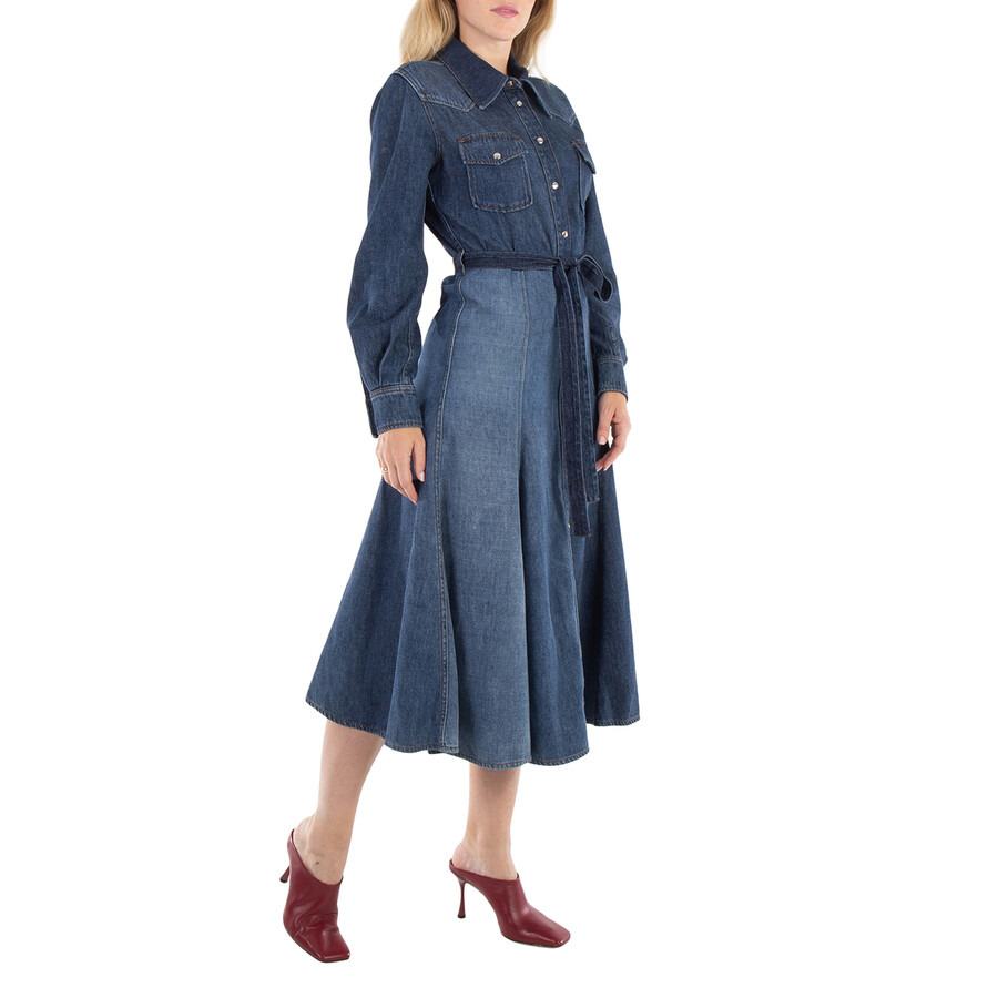 Chloe Ladies Multicolor Blue Belted Denim Shirtdress - 6