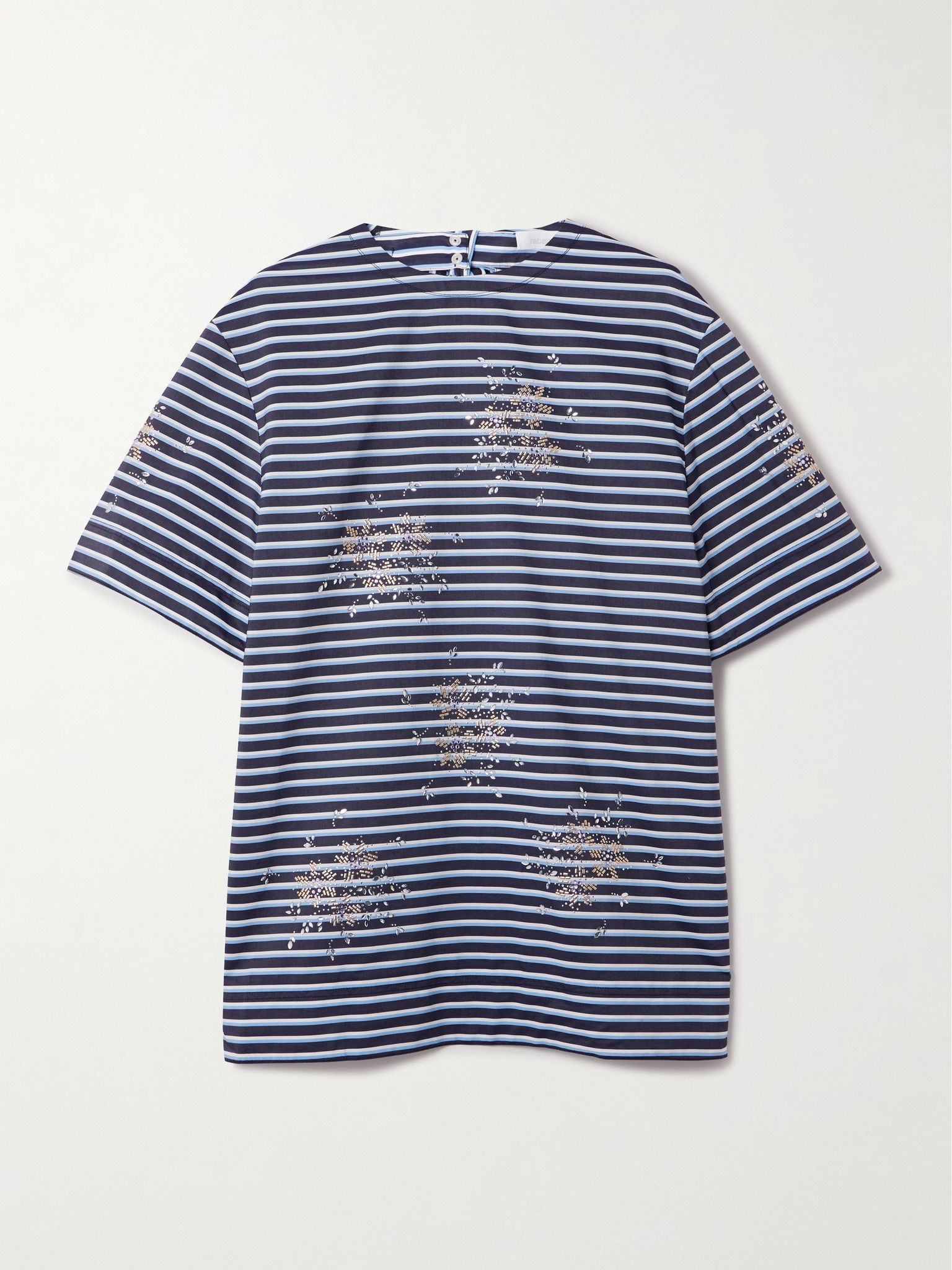 Open-back embellished striped cotton-jersey T-shirt Blue - 1