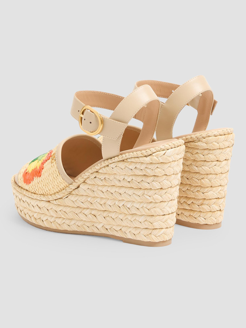 Women's Bribri 115MM Raffia Wedge Sandals with Floral Embroidery - Beige 3