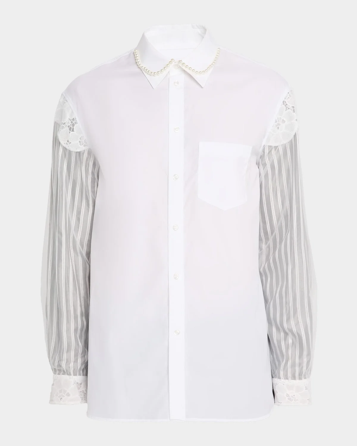 Men's Trapped Lace Patchwork Button-Down Shirt - 1