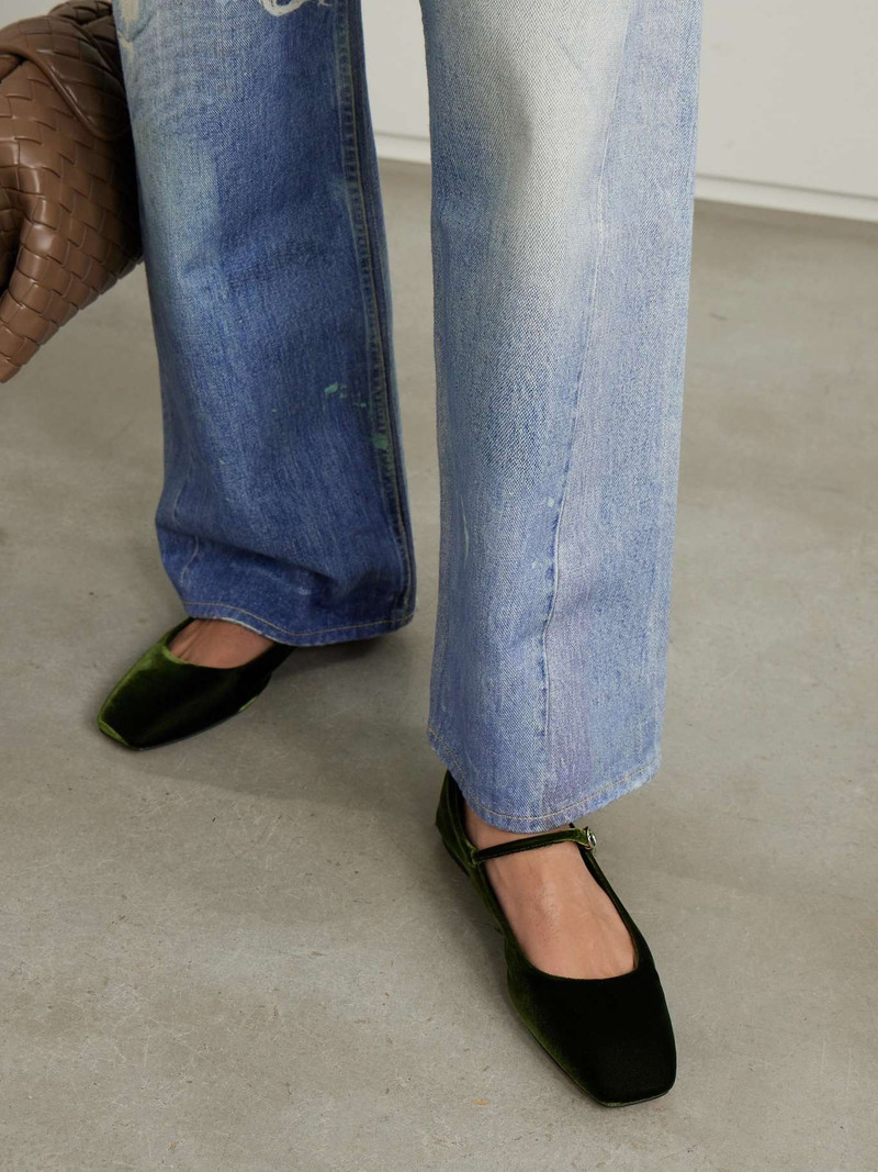 Aeyde Uma velvet Mary Jane ballet flats Army green outlook