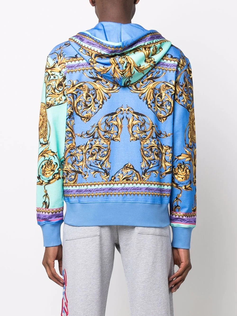 baroque-print zip-through hooded sweatshirt - 4