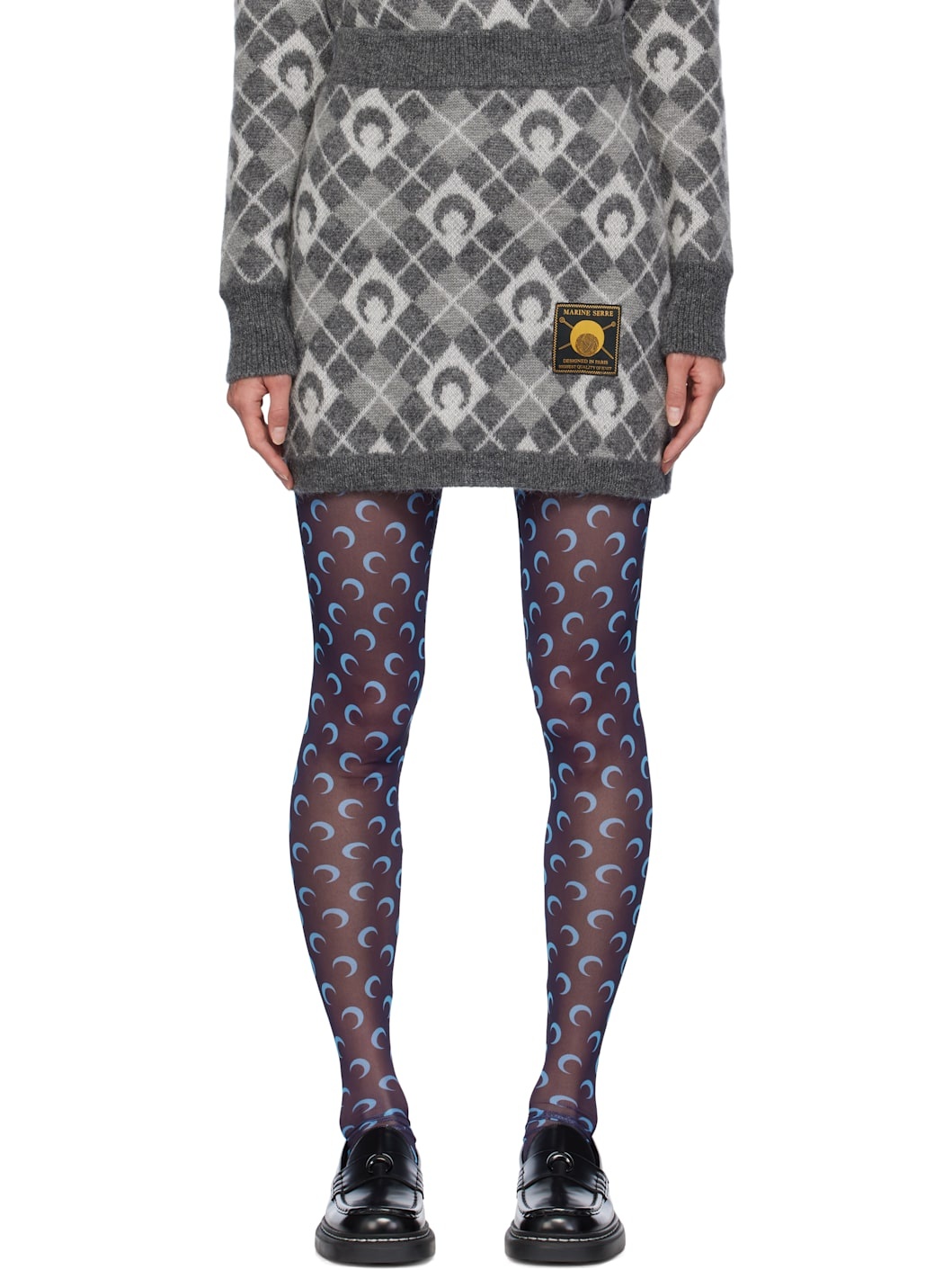 Gray Moon Argyle Knit Miniskirt - 1