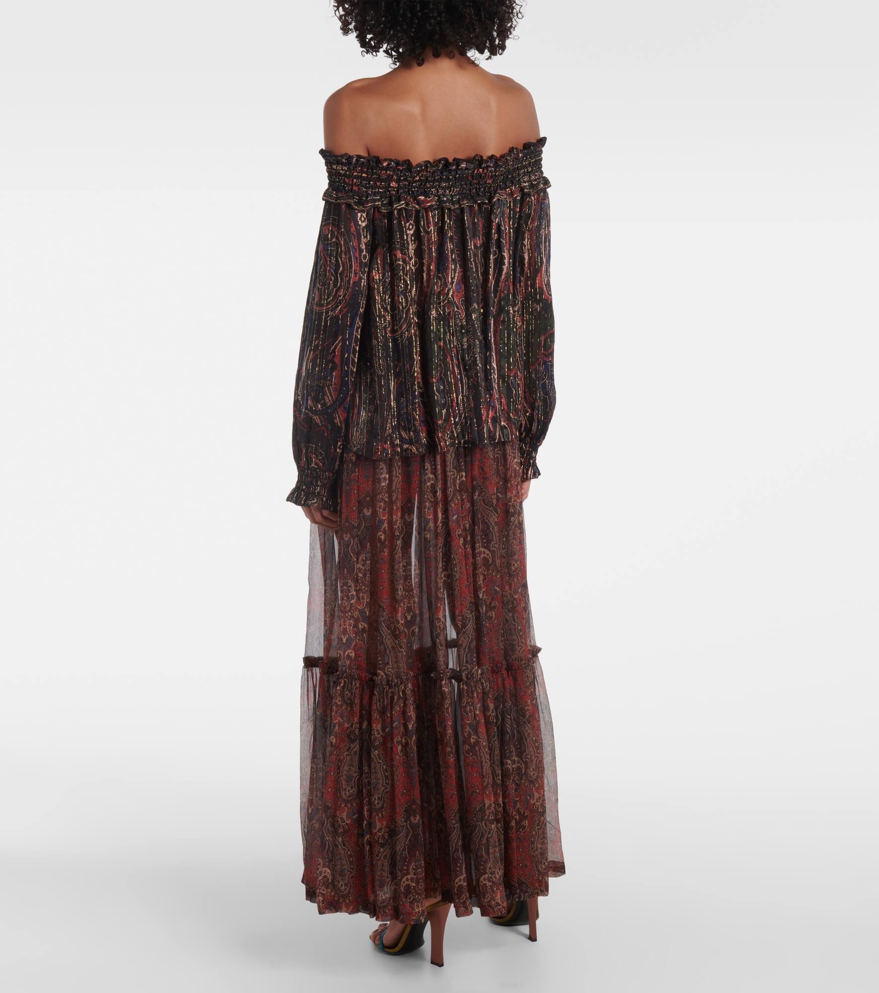 Paisley off-shoulder silk top - 3