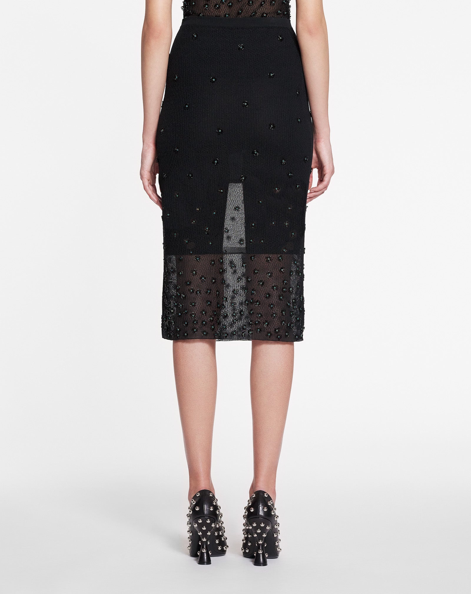 SHEER EMBROIDERED-MESH MIDI SKIRT - 4