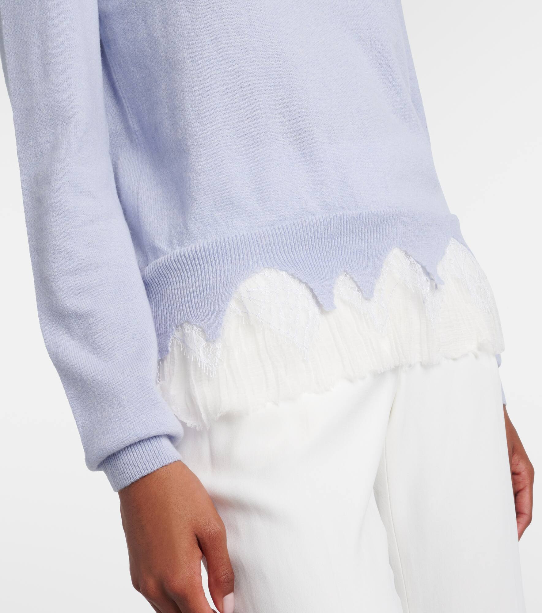 Lace-trimmed wool and cashmere sweater - 5