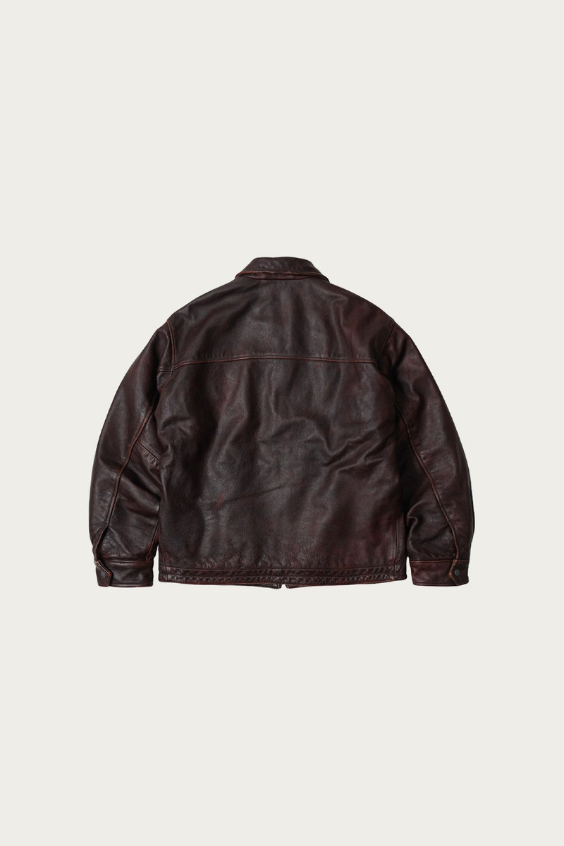 FrizmWORKS Destroyed Cowhide Leather Jacket - Washed Brown outlook