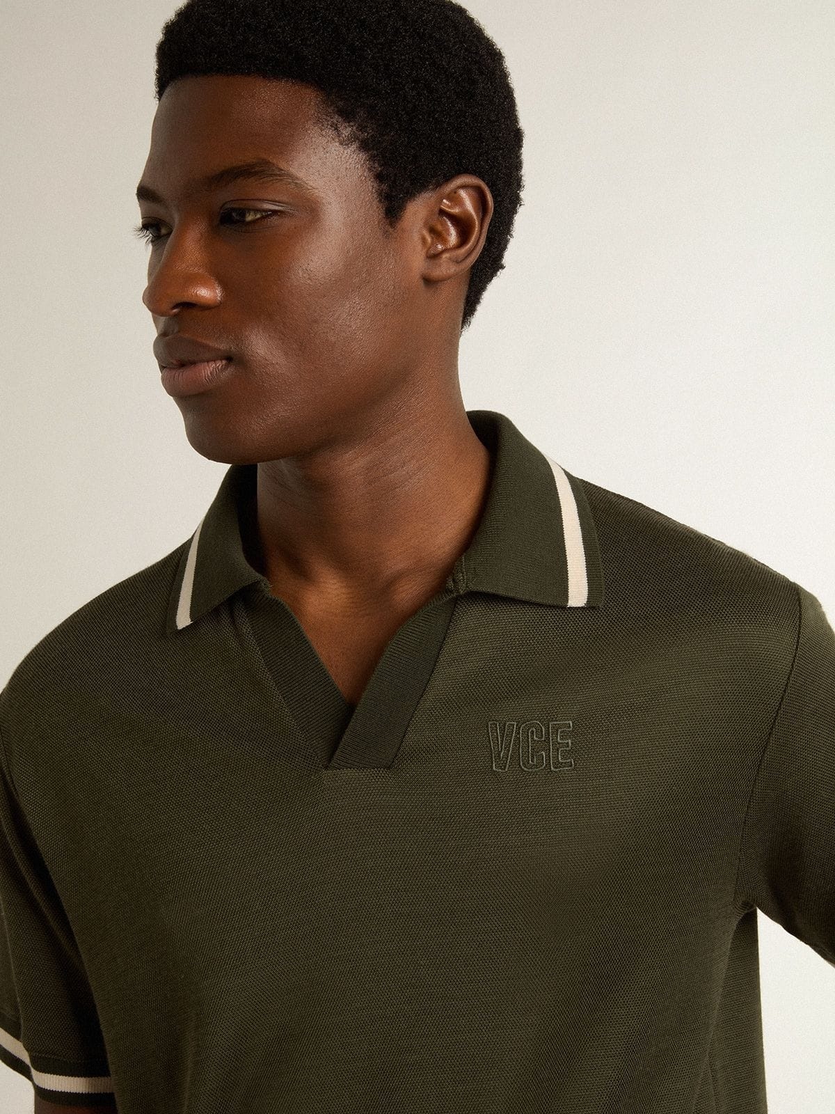 Men's military-green jersey polo with embroidery - 5