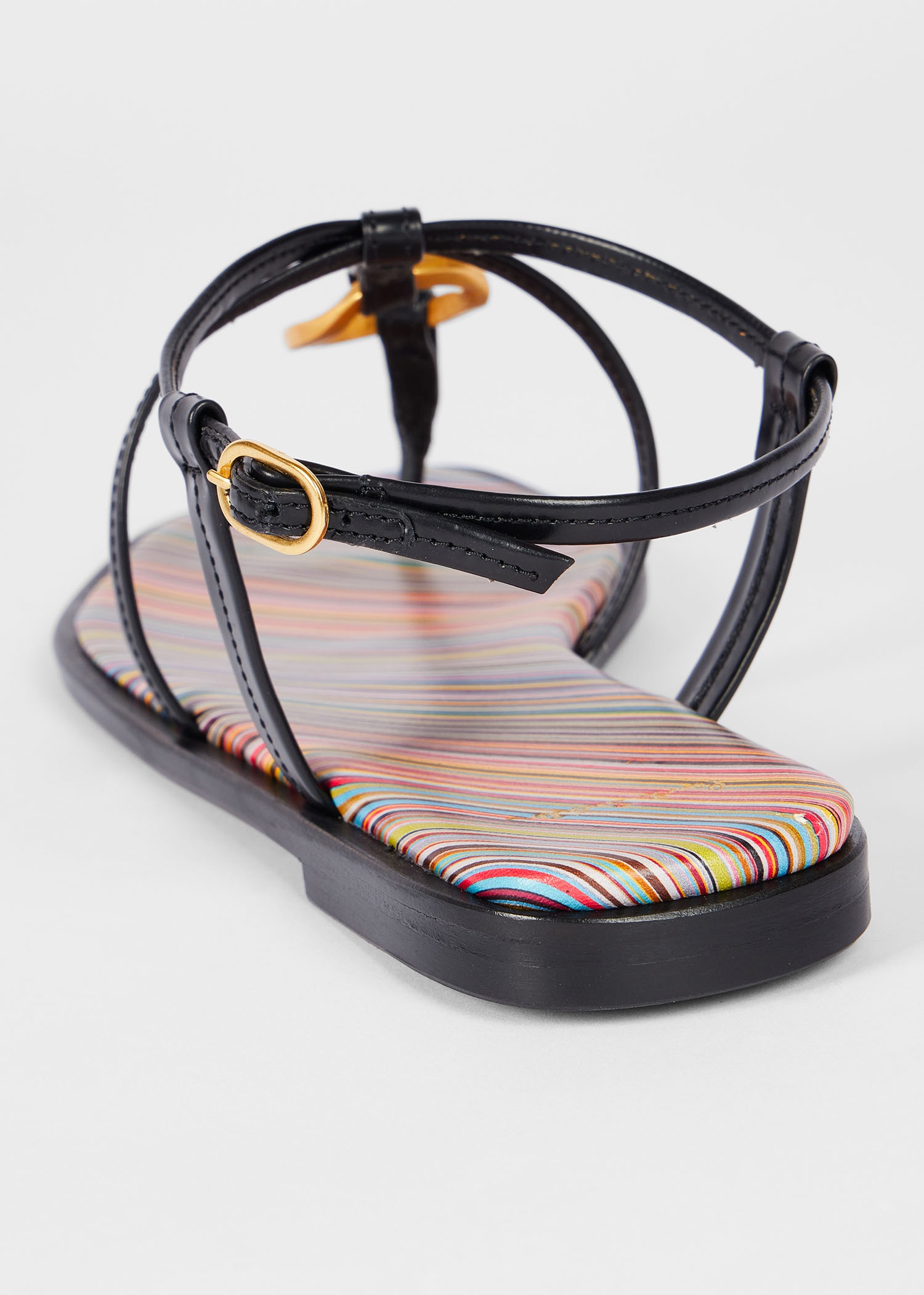 Women's Black 'Lemmon' Signature Stripe Strappy Sandals - 4