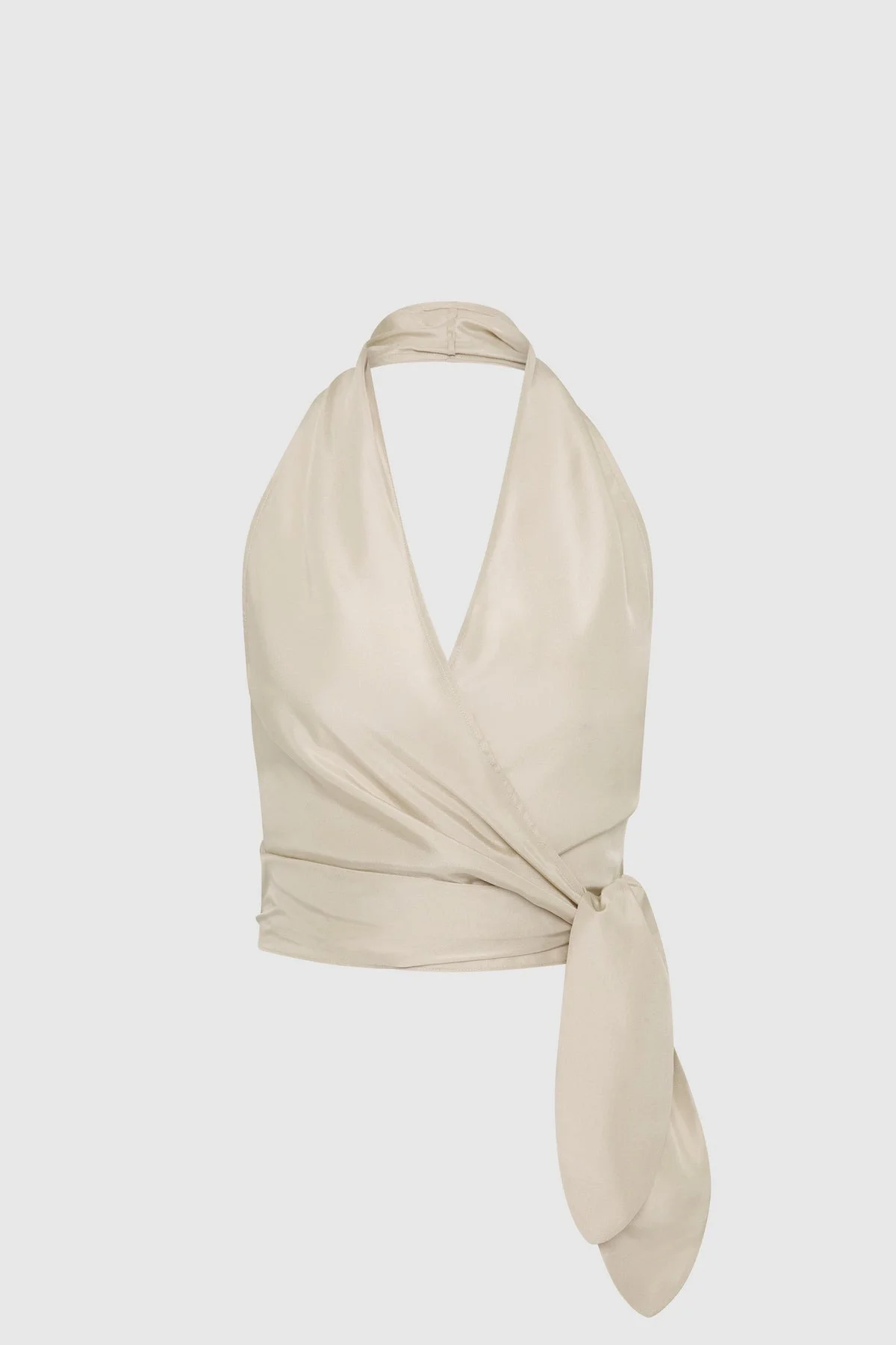 Silk Halter Wrap Top - Soft Ash - 1