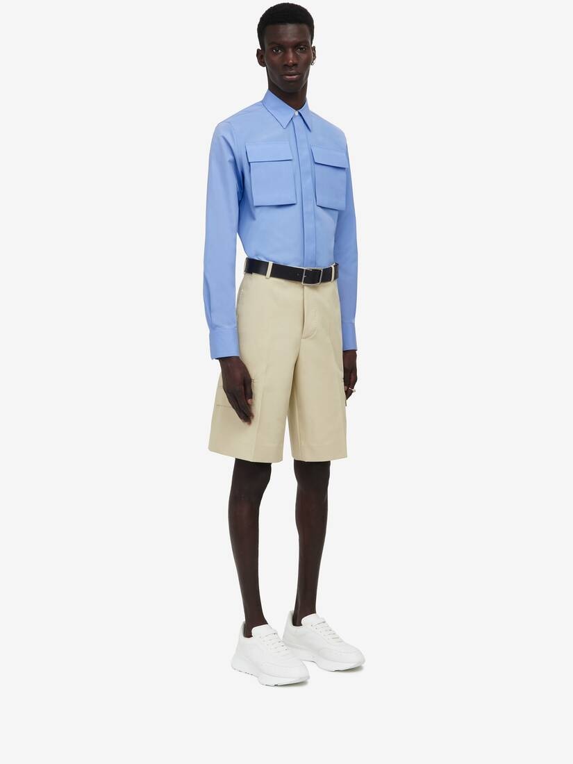 Men's Double Pocket Tailored Shorts in Pale Beige - 3