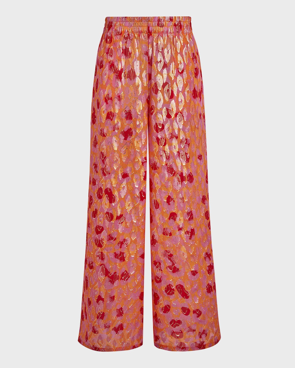 Abstract Leopard Printed Wide-Leg Silk Pants - 1