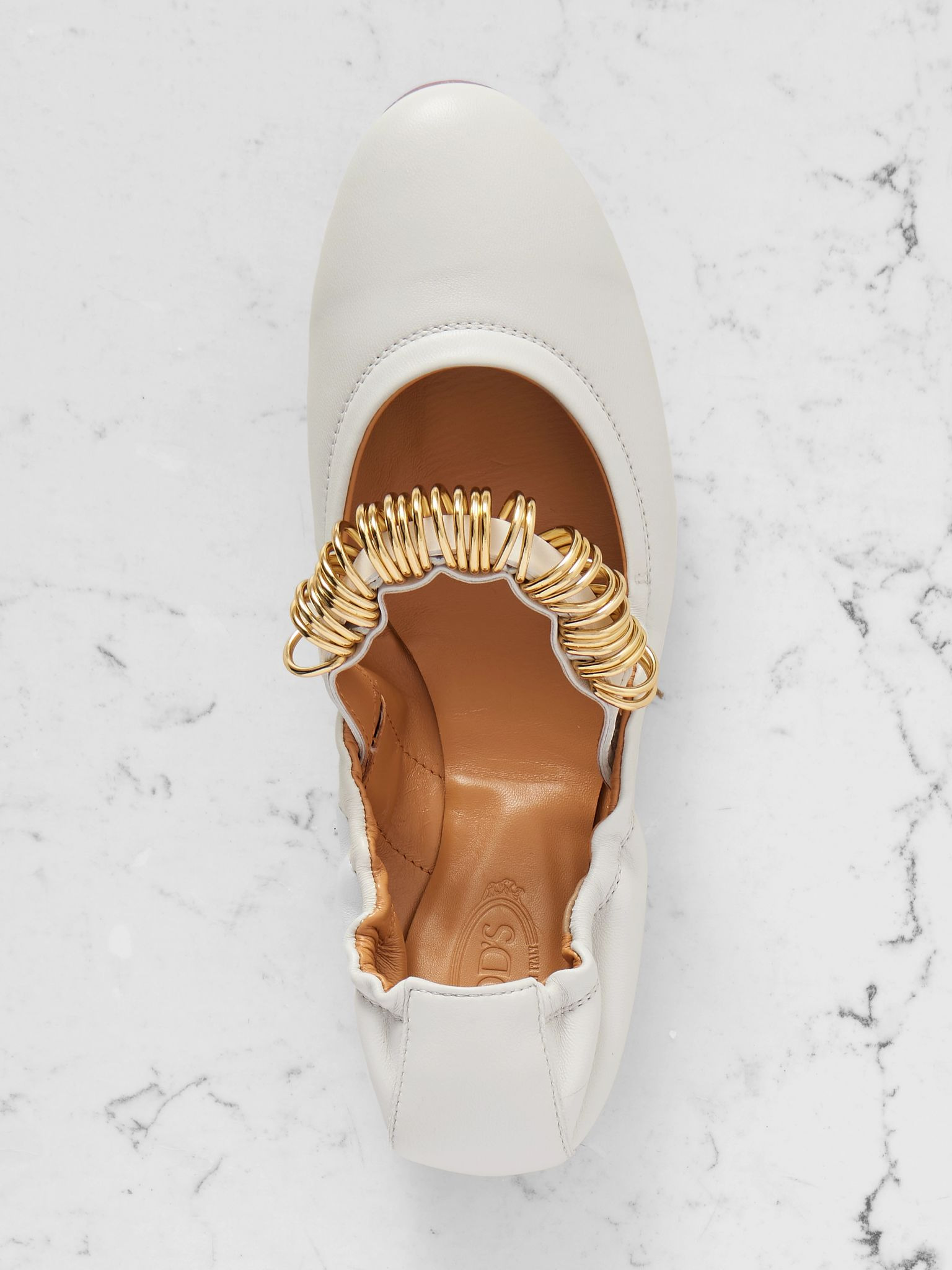 Ballerina embellished leather flats Cream - 5