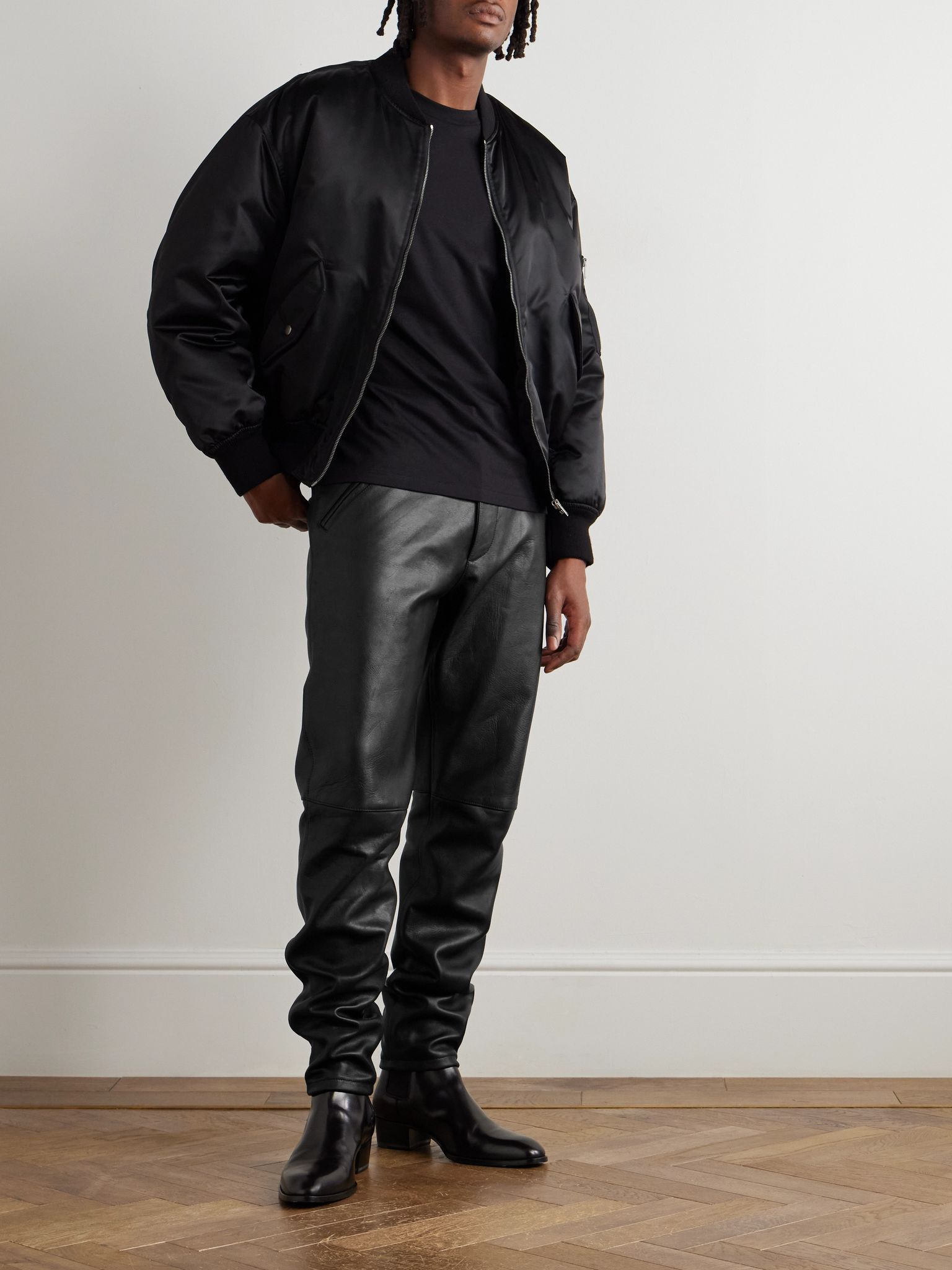 Tapered Leather Trousers Black - 2