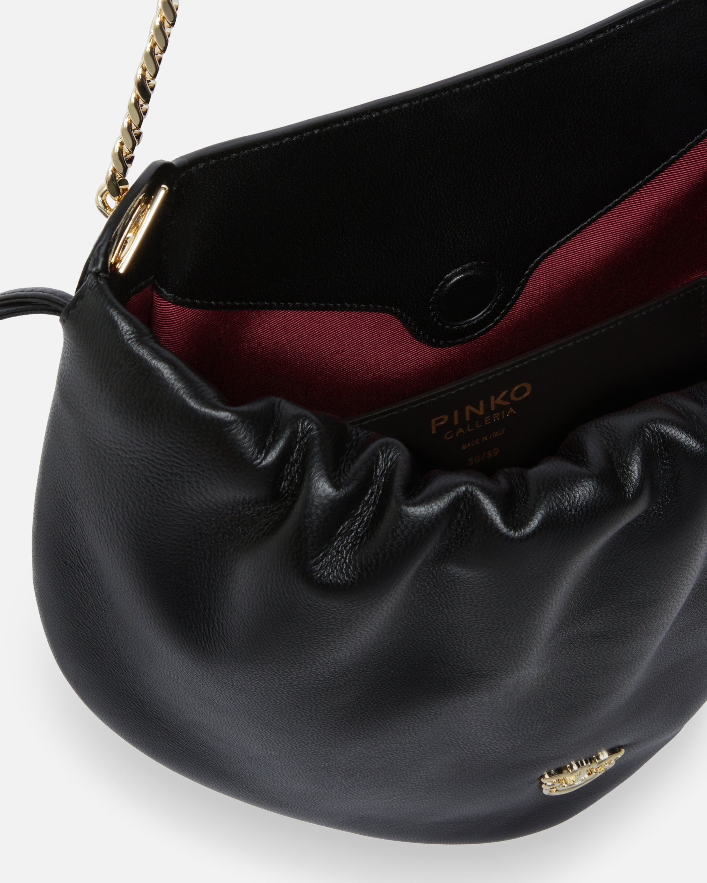 GATHERED NAPPA LEATHER HOBO BAG WITH CHAIN SHOULDER STRAP PINKO GALLERIA - 4