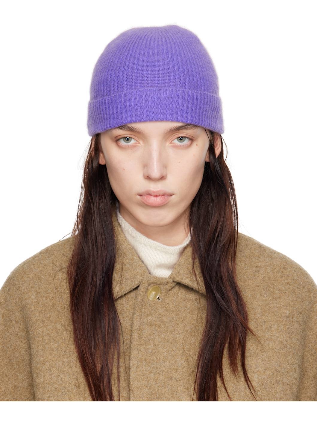 Purple Ribbed Beanie - 1
