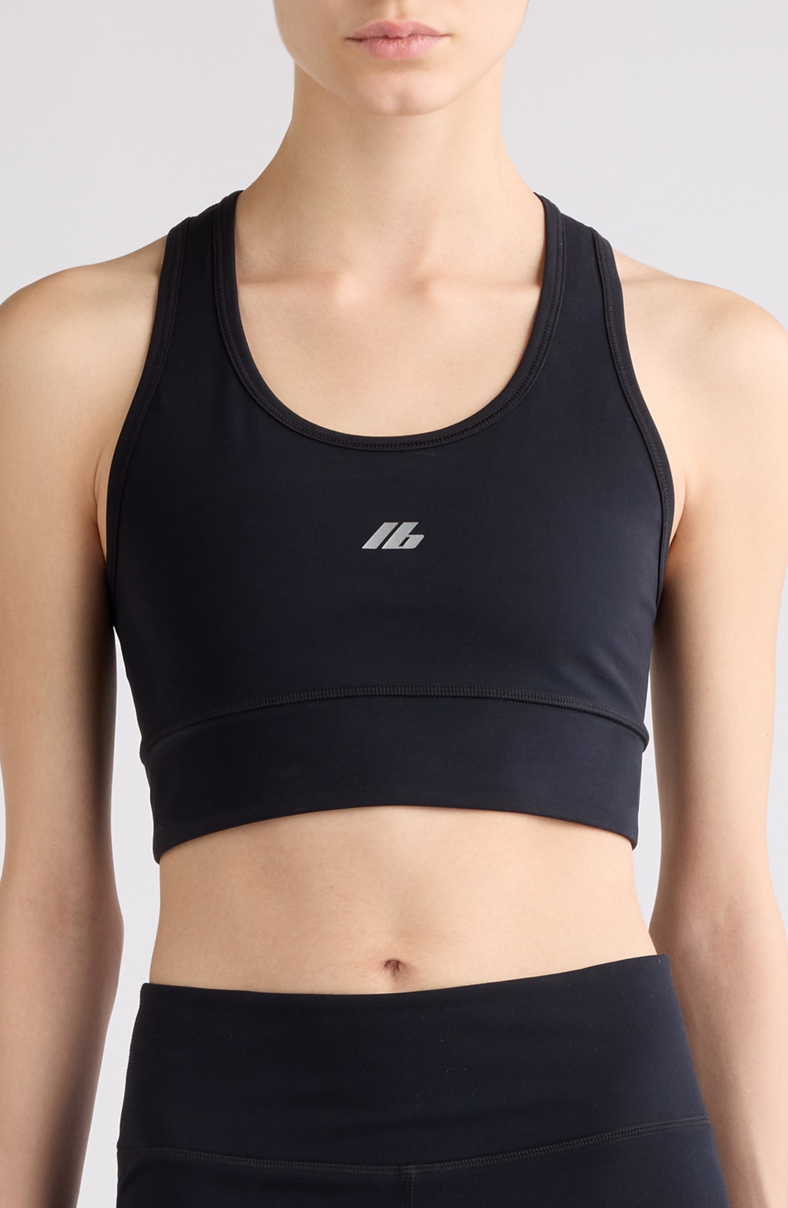 Balenciaga Logo Sports Bra in Black/Reflective at Nordstrom - 1