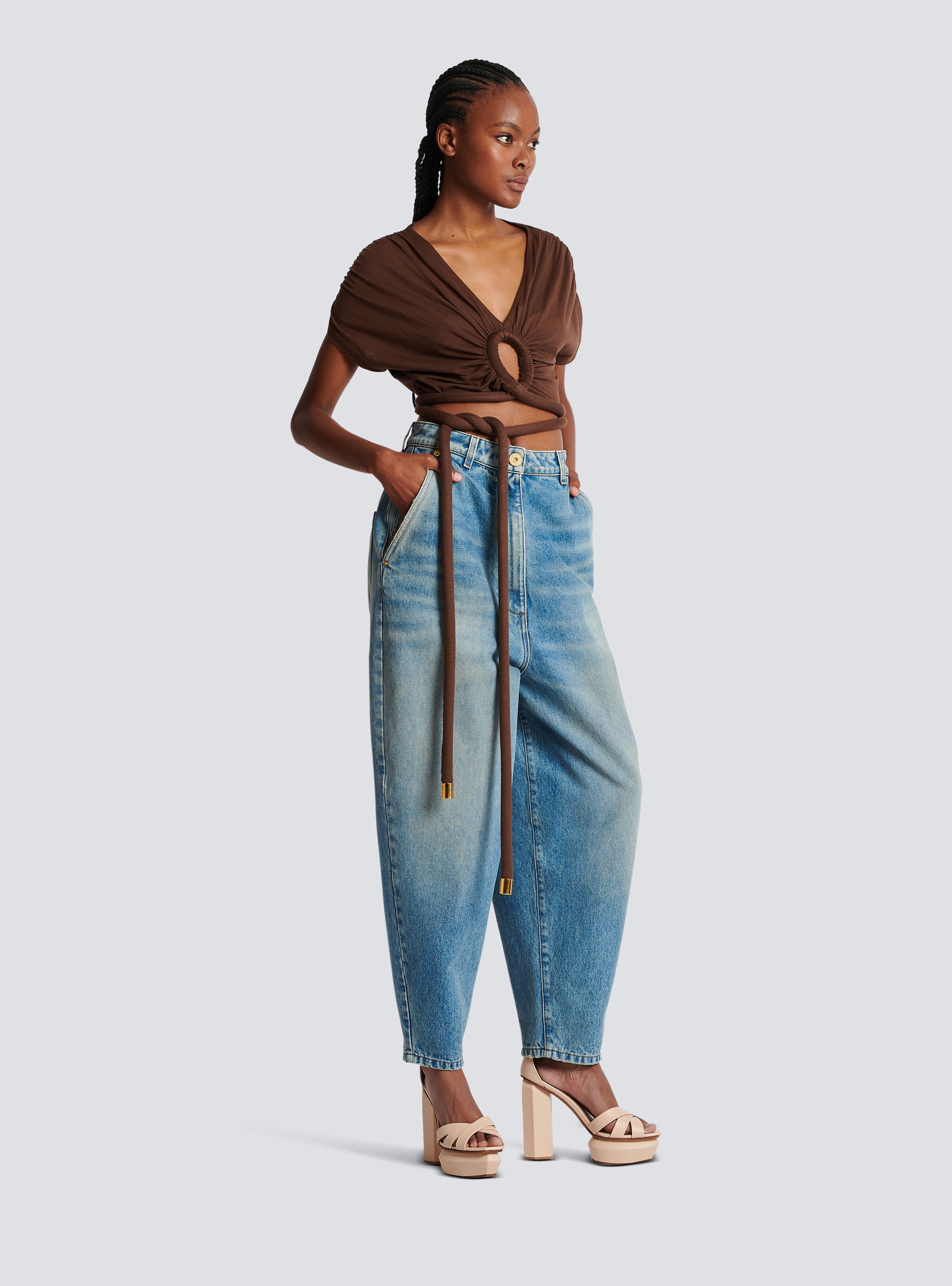 Draped jersey crop top - 3