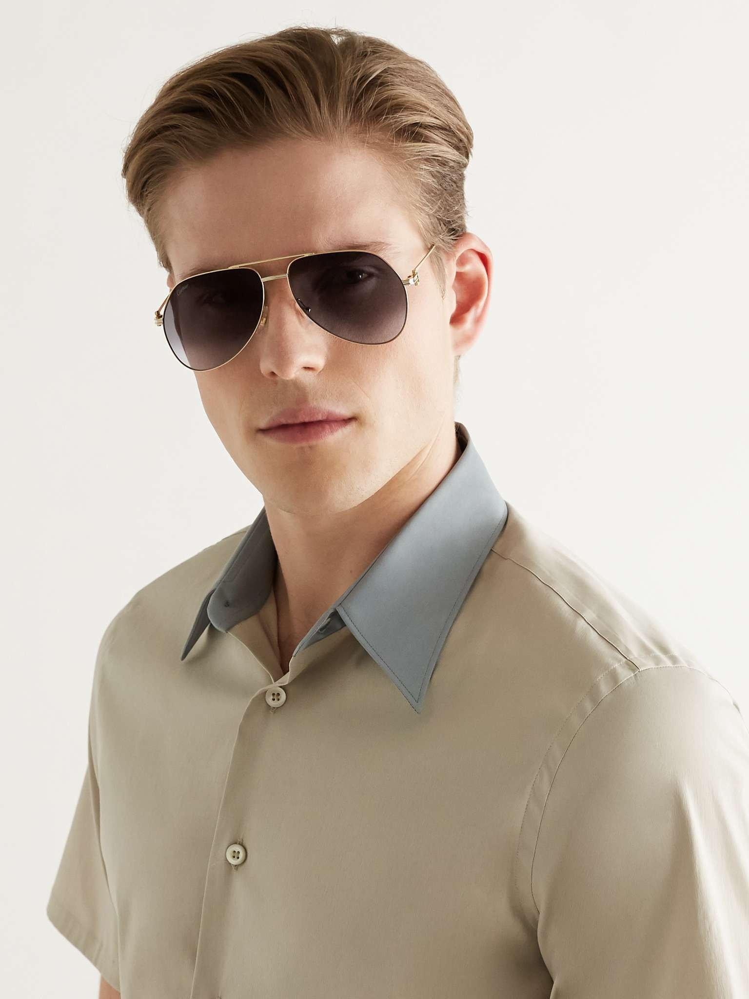 Aviator-Style Gold-Tone Mirrored Sunglasses - 2