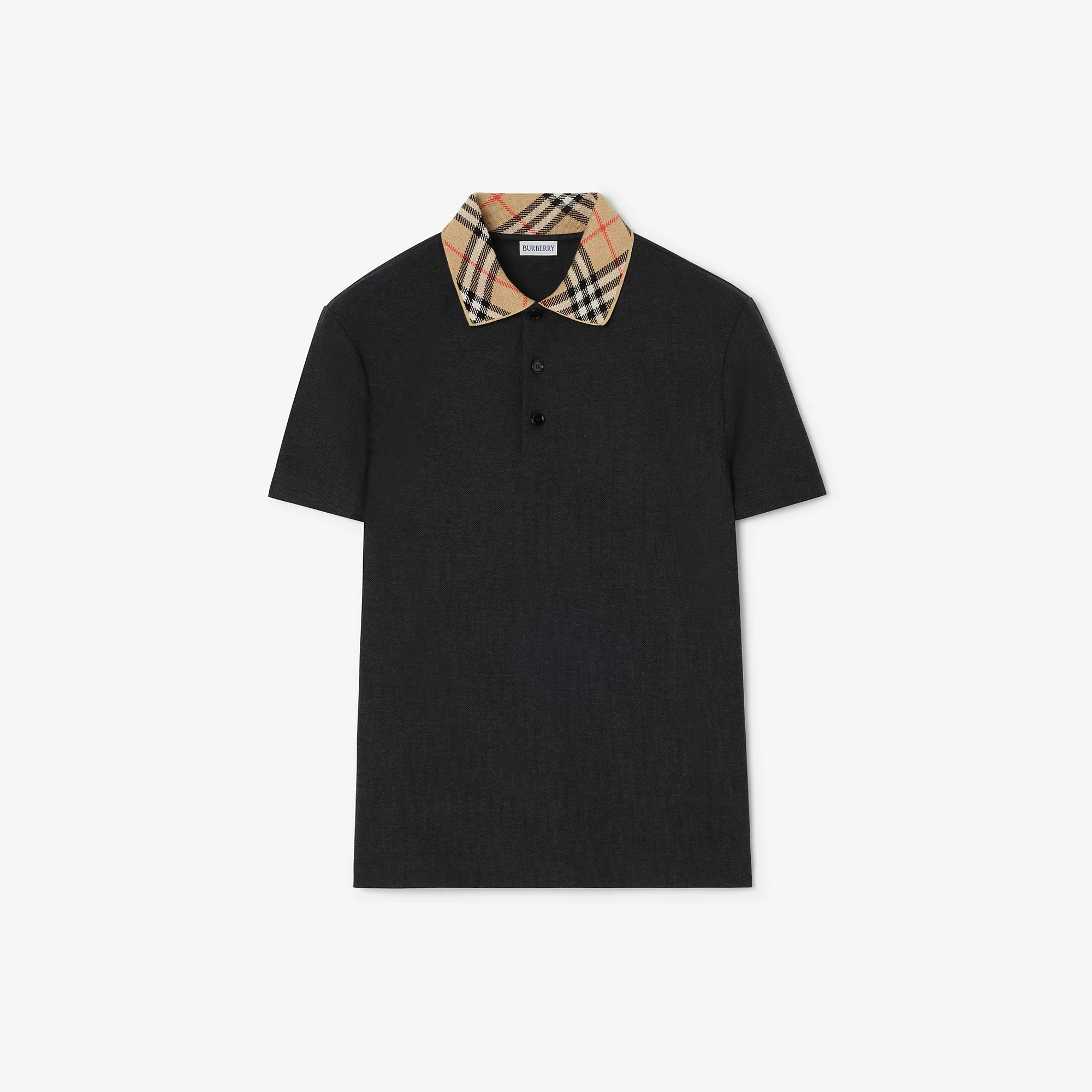 Check Collar Cotton Polo Shirt - 1