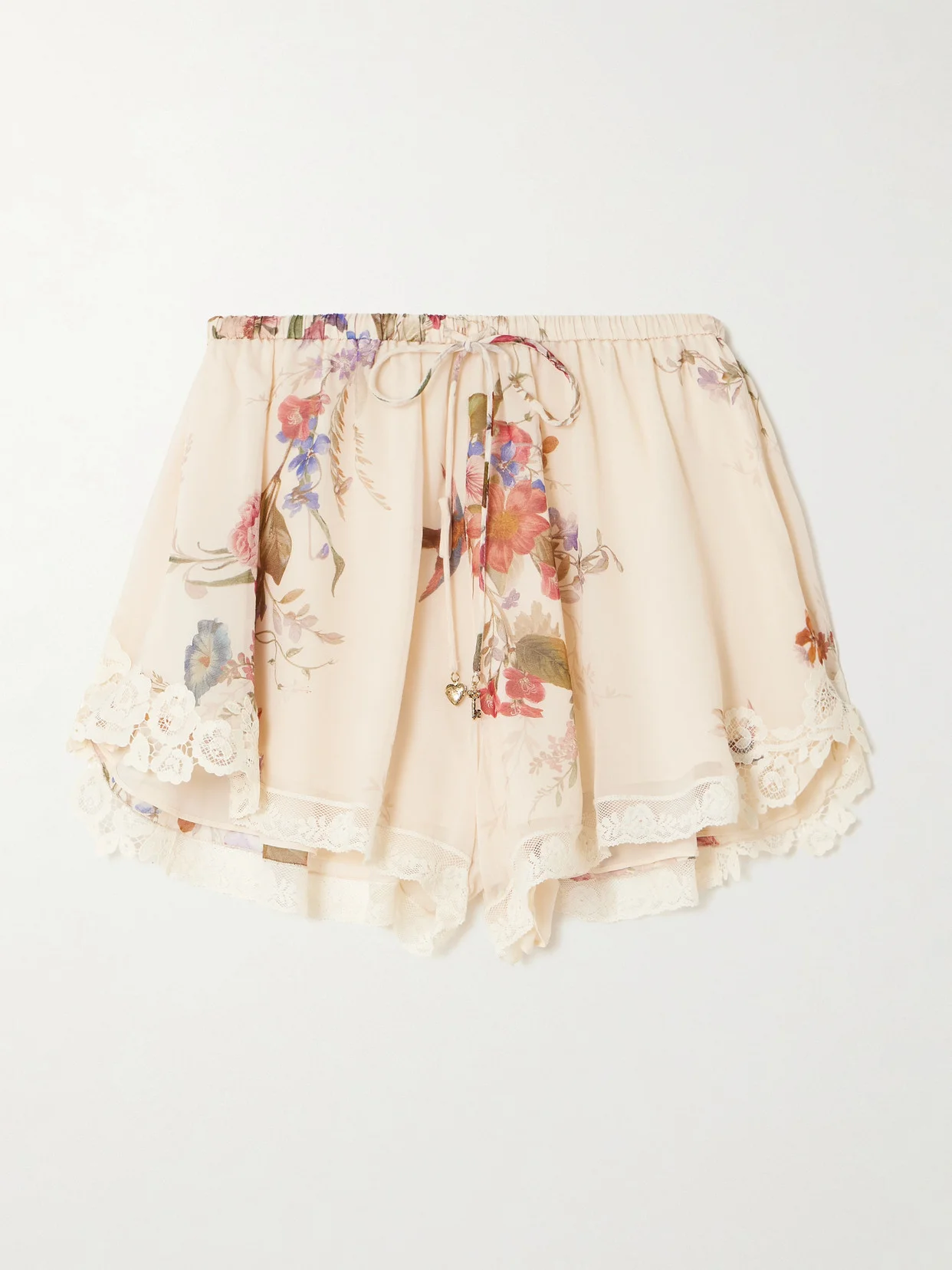 Patience Lace-trimmed Floral-print Cotton And Silk-blend Shorts - 1
