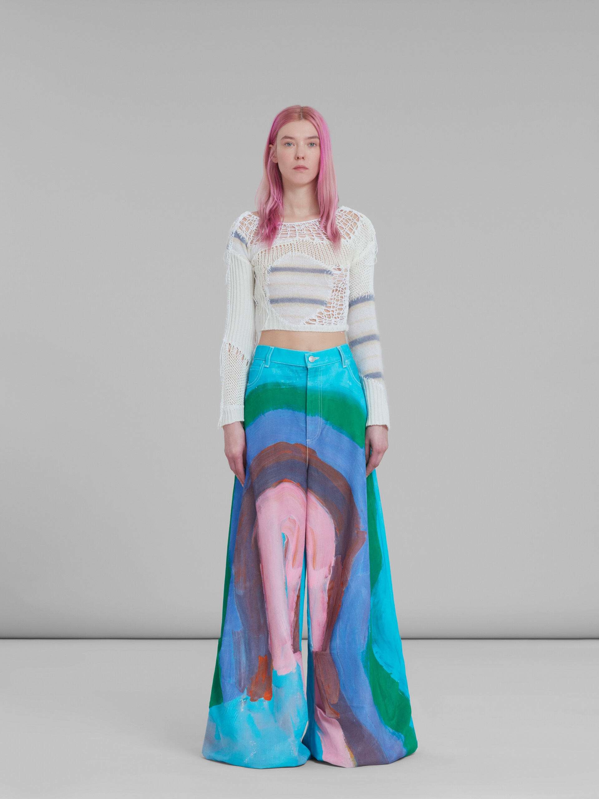 LIGHT BLUE ULTRA-WIDE-LEG TROUSERS WITH RAINBOW PRINT - 2