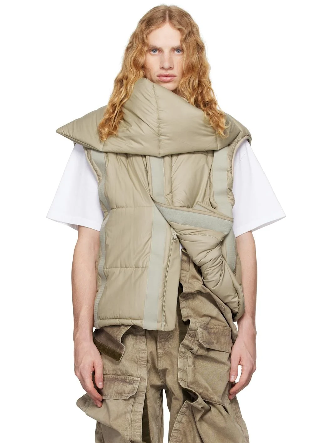 Beige Velcro Puffer Vest - 1