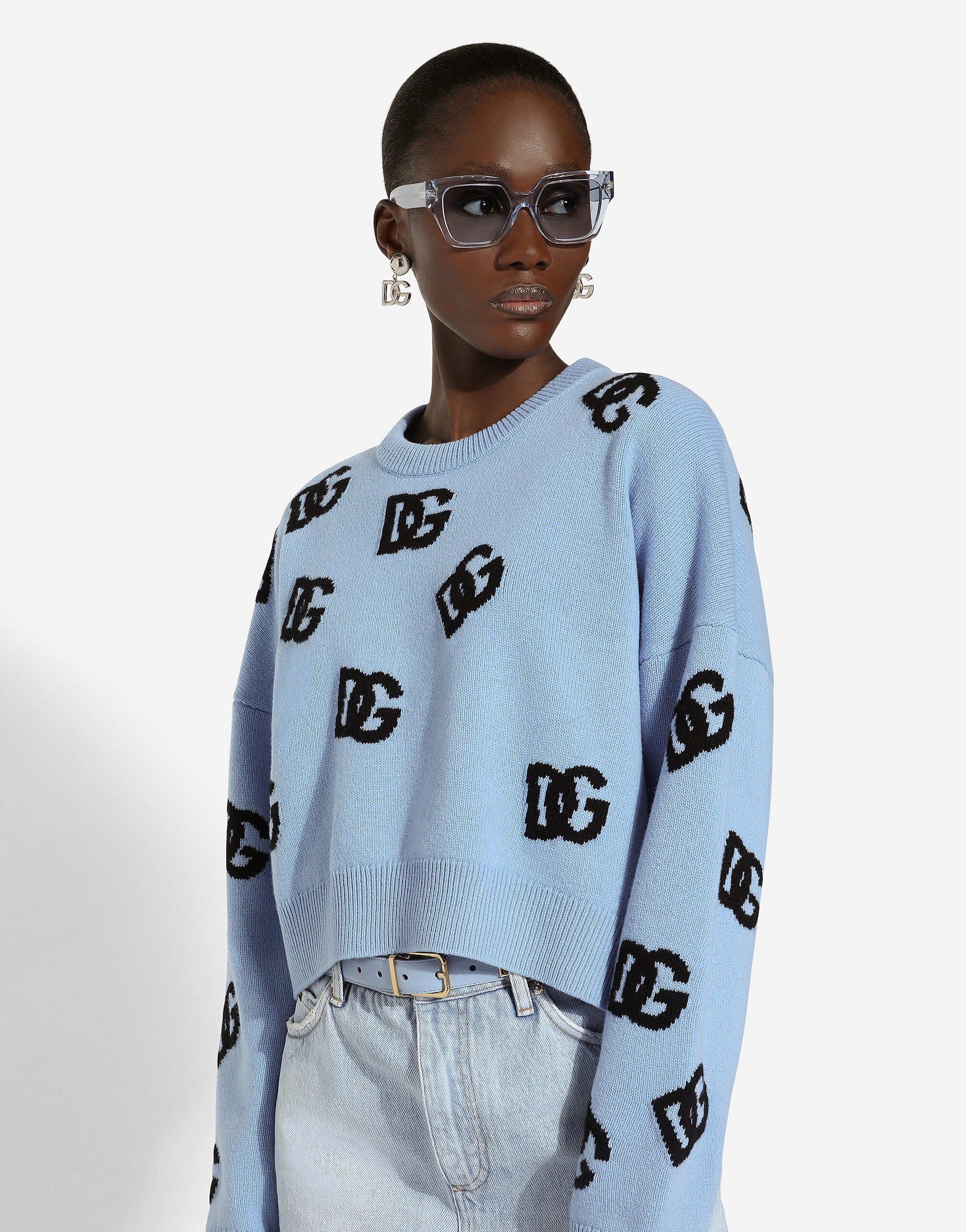 Wool round-neck sweater with DG logo inlay - 4