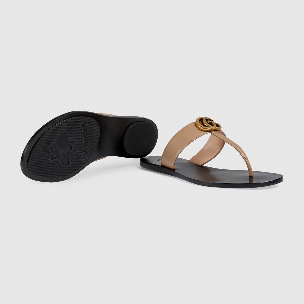 Leather thong sandal with Double G - 5