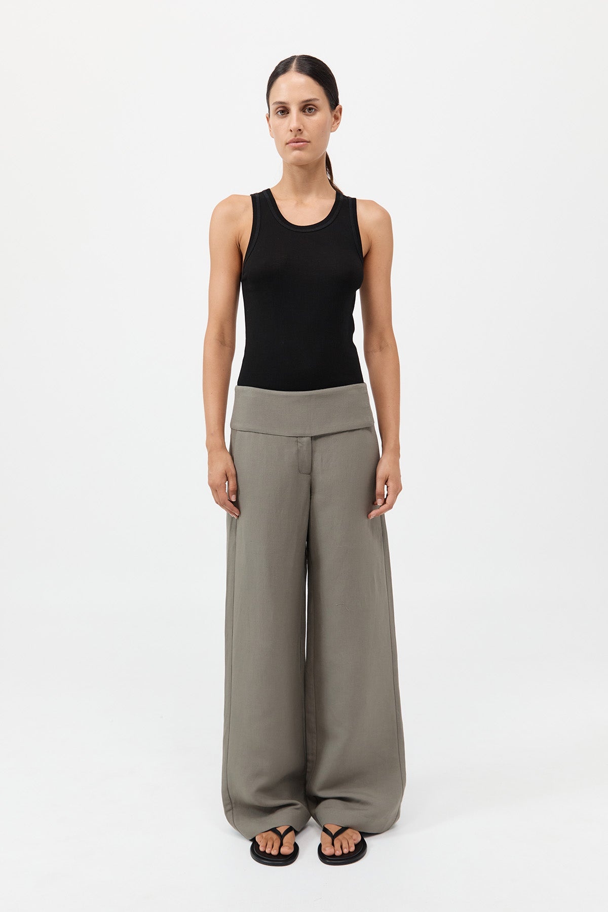 Wide Waistband Pants - Smokey Olive - 2