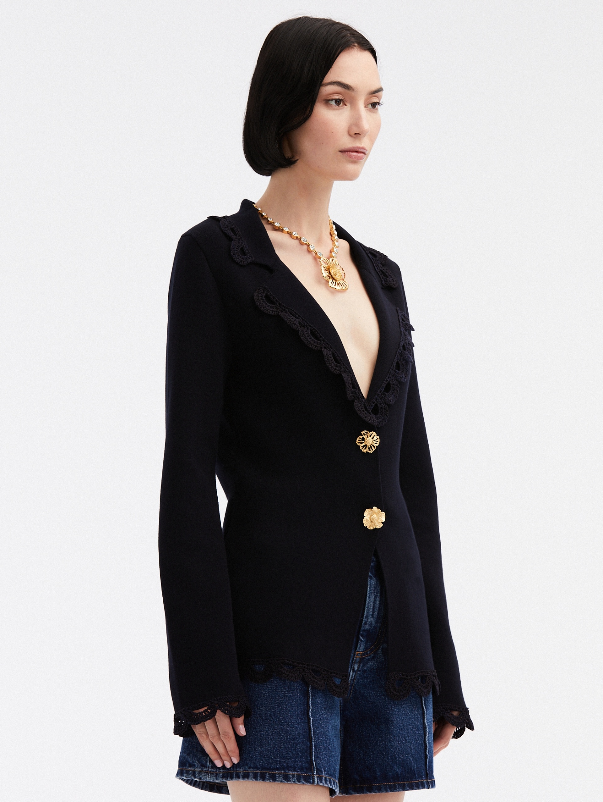 FLORAL BUTTON CROCHET TRIM JACKET - 4