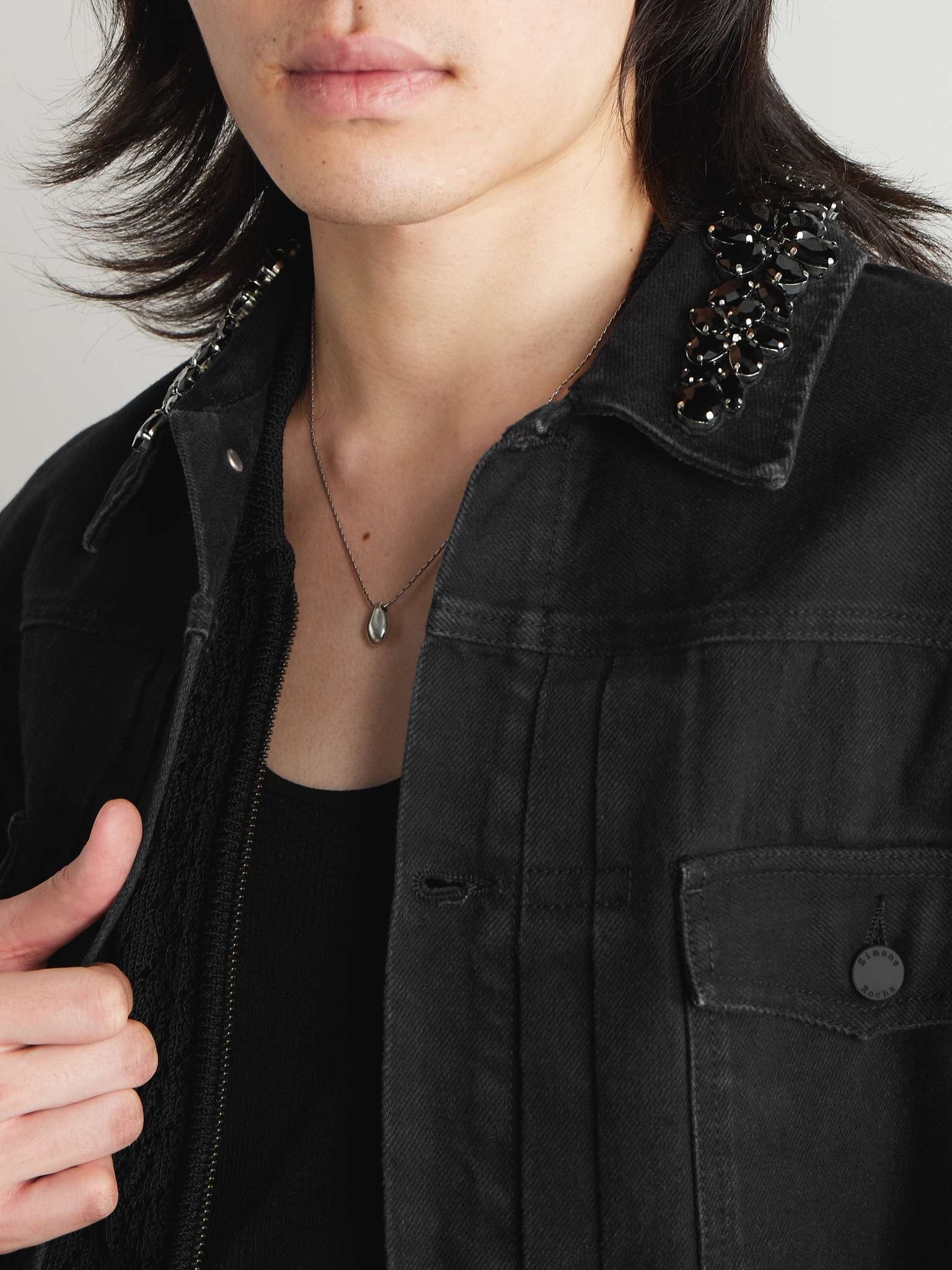 Crystal-Embellished Pleated Denim Jacket - 7