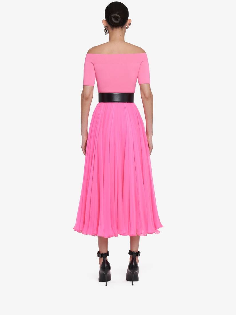 Women's Pleated Midi Skirt in Psychedelic Pink - 4