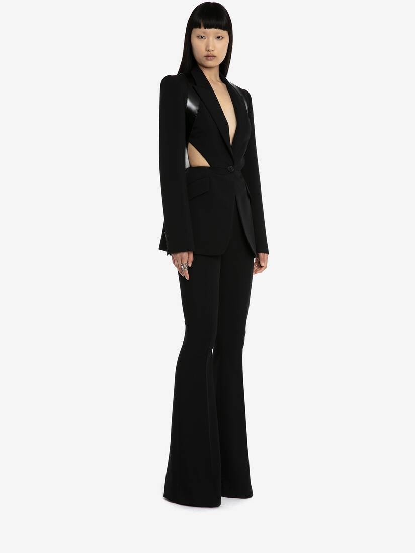 Women's High Waisted Flared Trousers in Black - 3