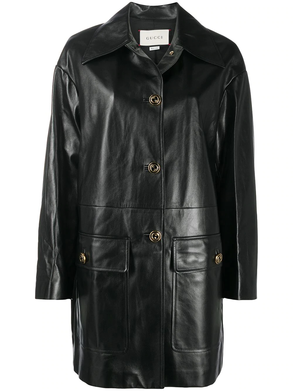 lambskin leather button-up coat - 1