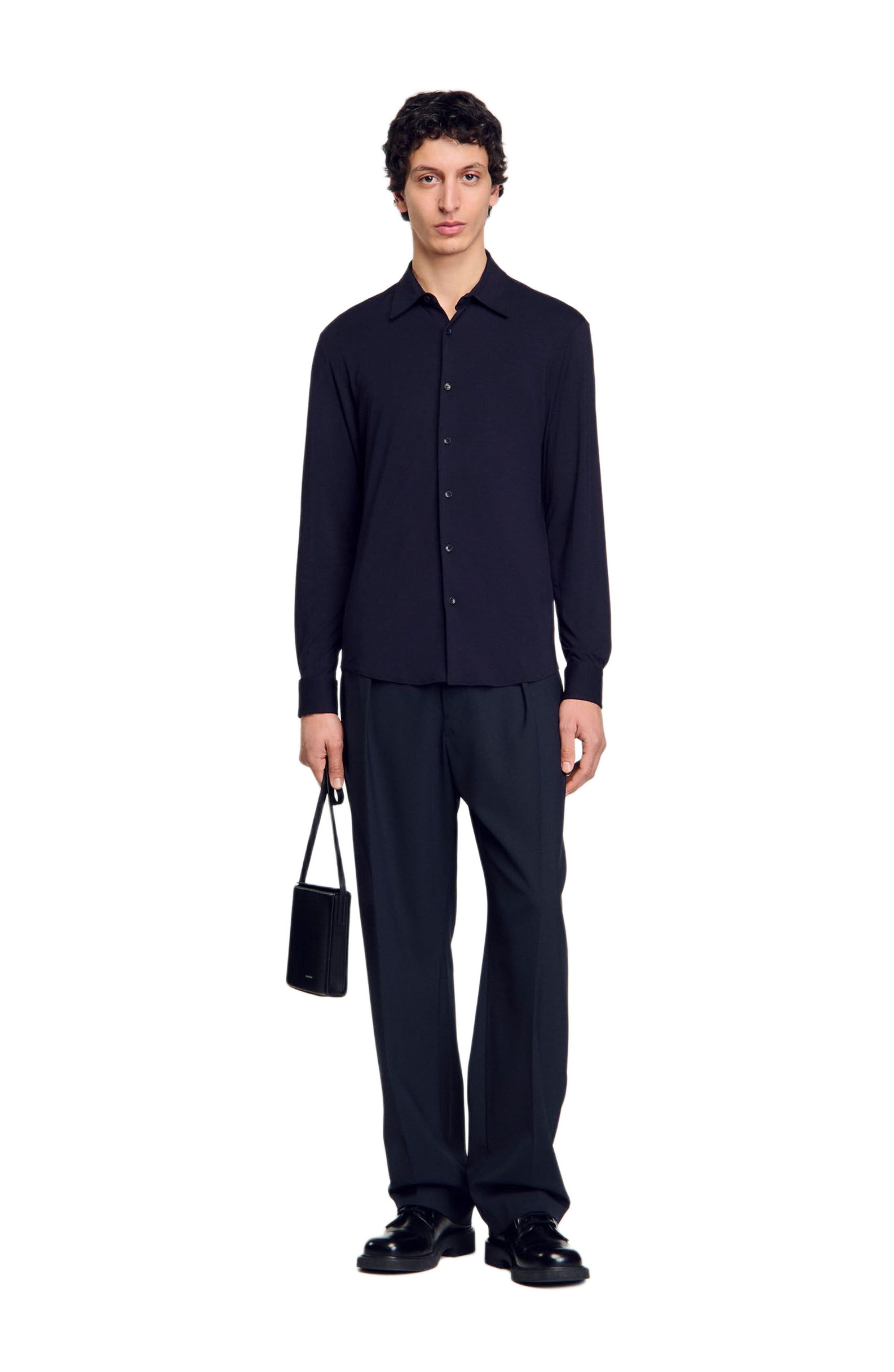 SANDRO Jersey shirt in Navy Blue at Nordstrom - 6