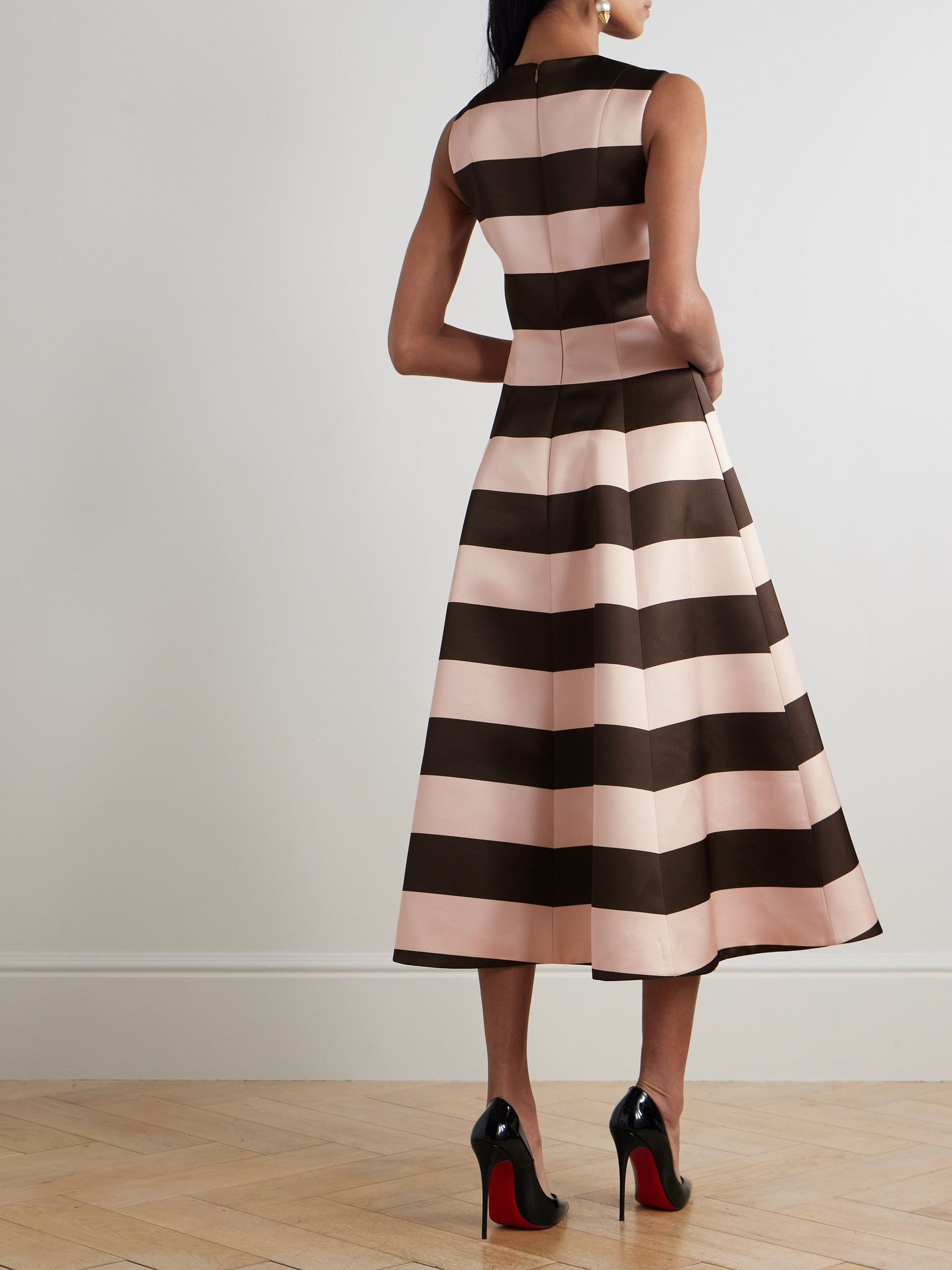 Mara striped duchesse-satin midi dress Pink - 3