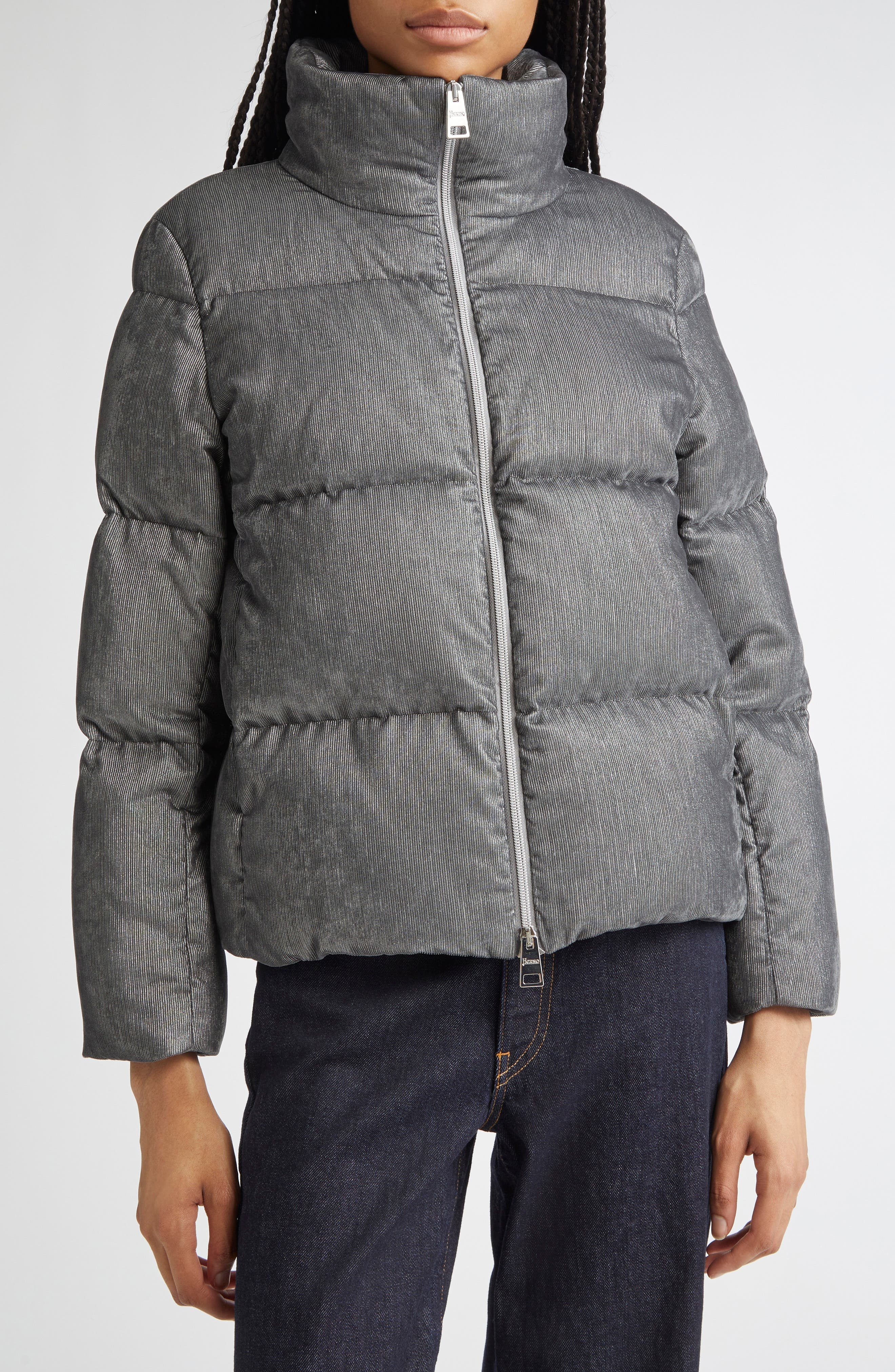 Herno Metallic Corduroy Down Jacket in Grigio Perla at Nordstrom - 4