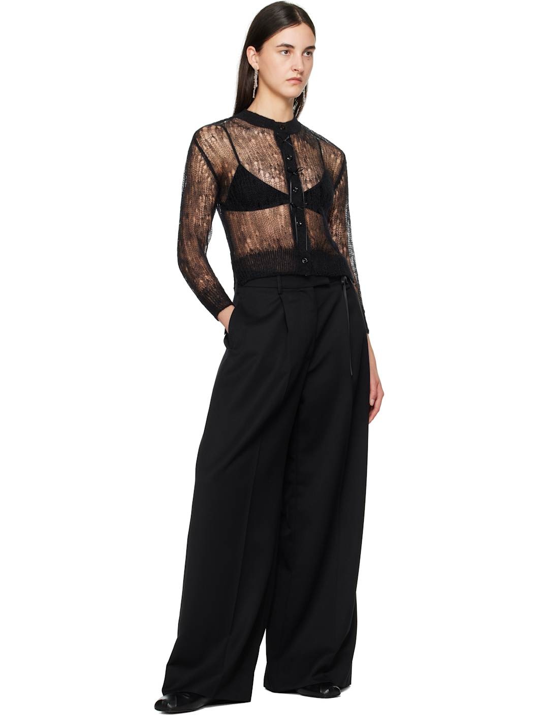 Black Cropped Long Sleeve Cardigan - 4