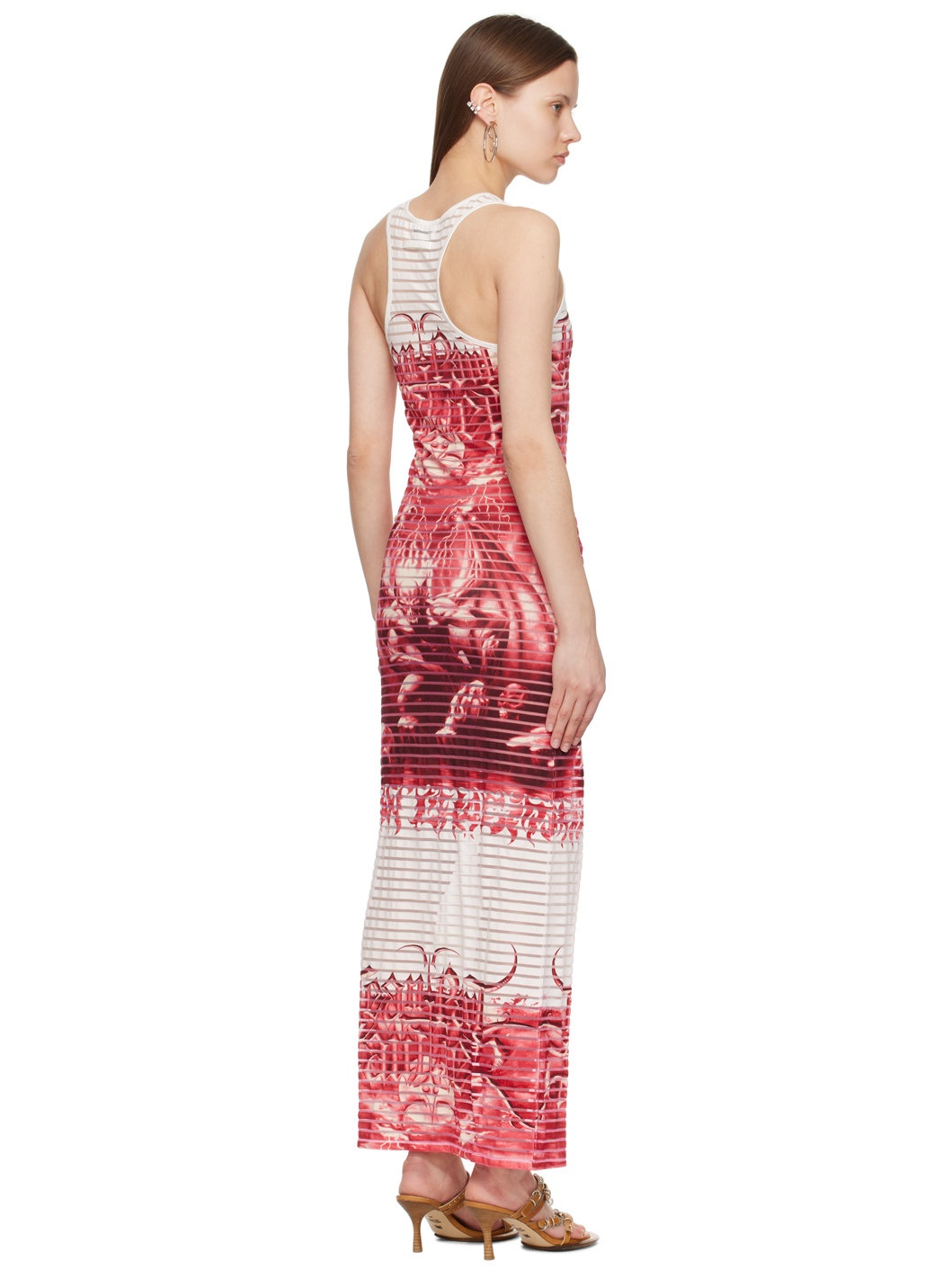 White & Red Scoop Neck Maxi Dress - 3