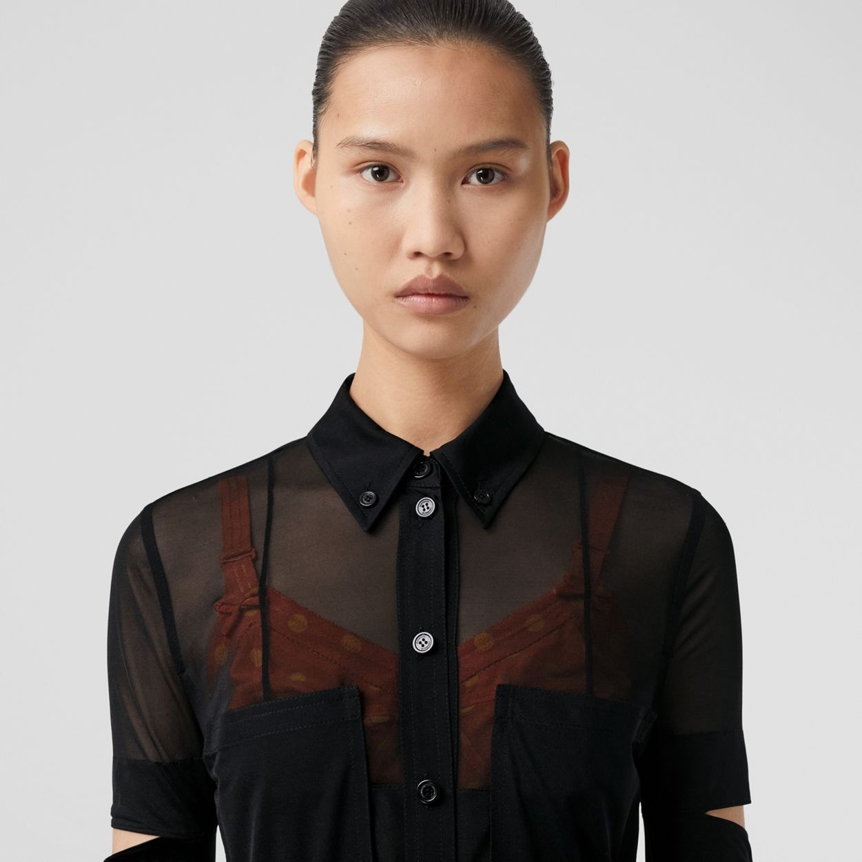 Cut-out Detail Sheer Jersey Shirt Dress - 3