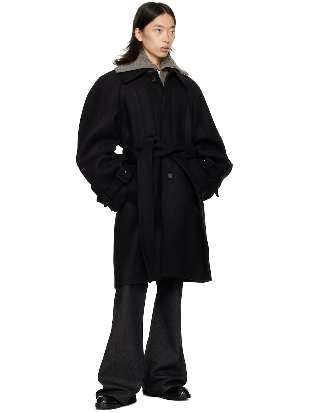 Black Long Raglan Coat - 4