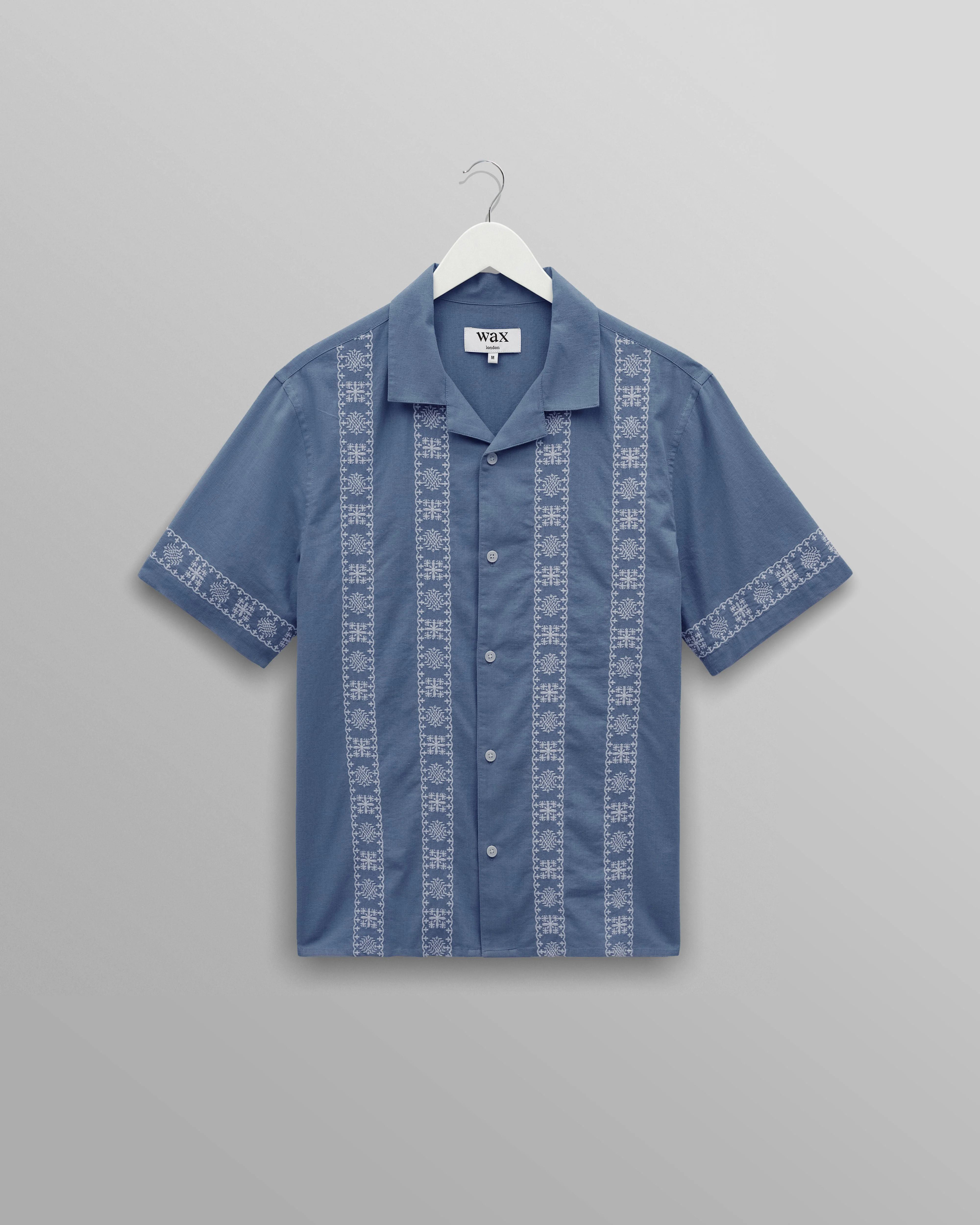 Didcot - Blue And Ecru Embroidered Short-Sleeve Shirt - 1