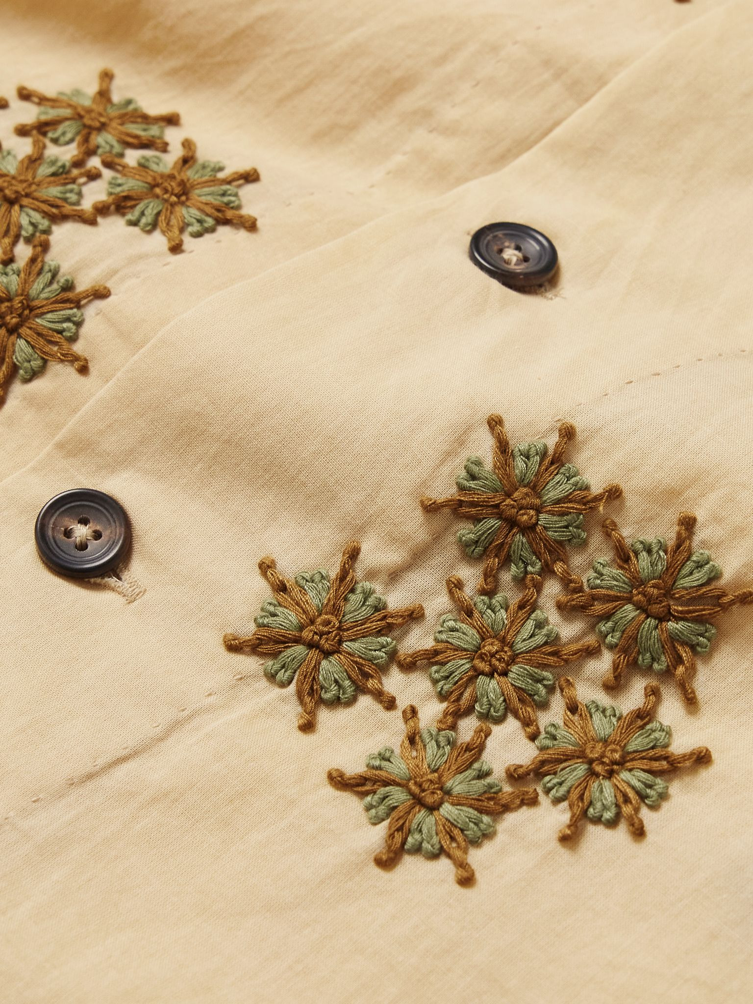 Camp-Collar Embroidered Cotton Shirt Cream - 5