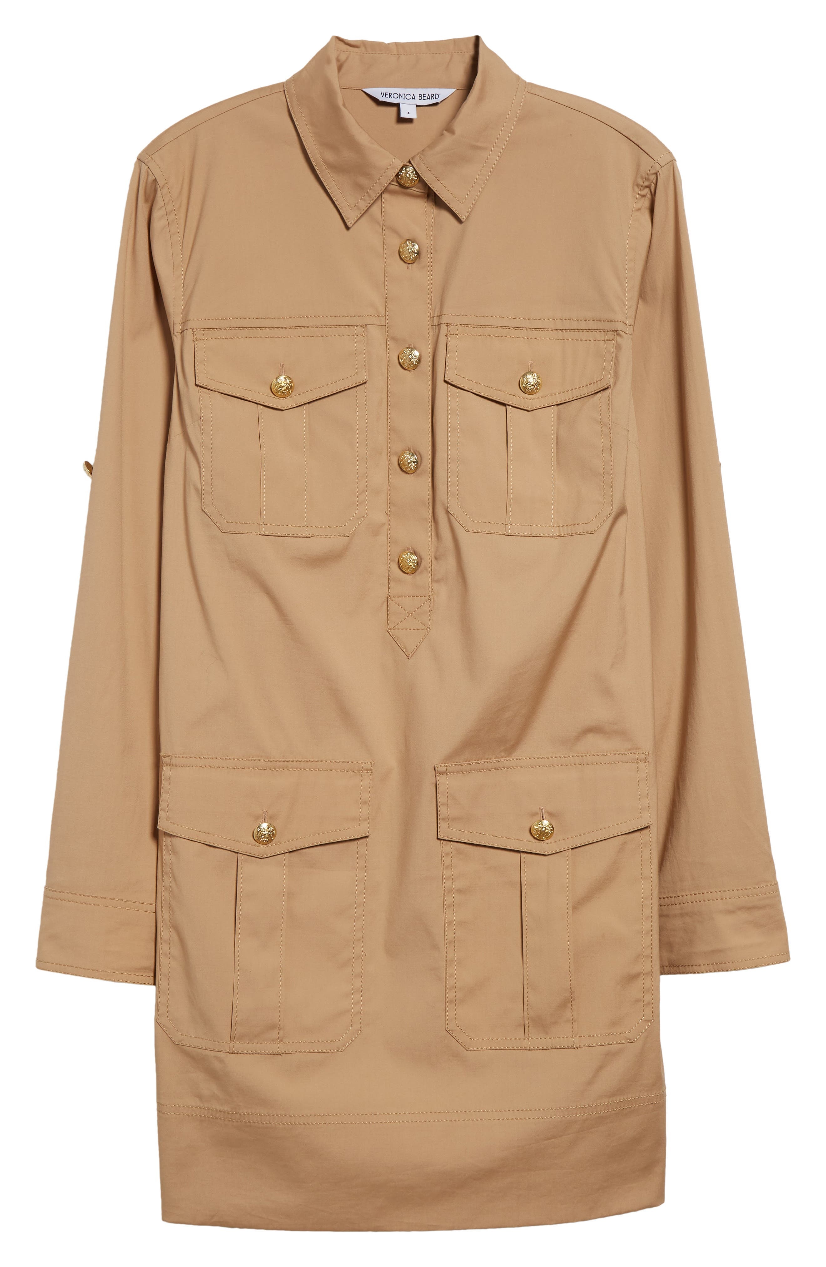 Veronica Beard Saude Long Sleeve Stretch Cotton Dress in Khaki at Nordstrom - 6