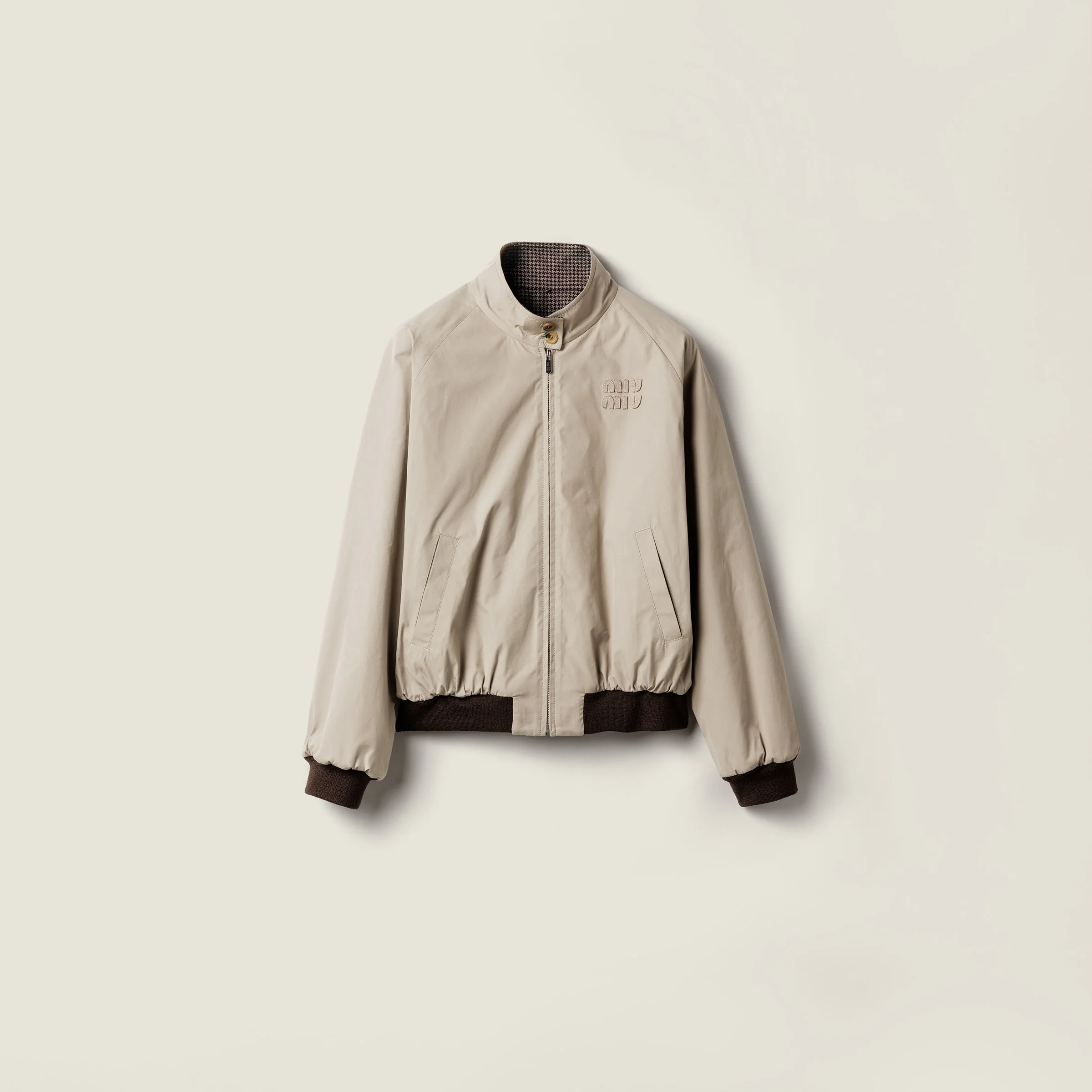 Reversible houndstooth check and Panama cotton blouson jacket - 1