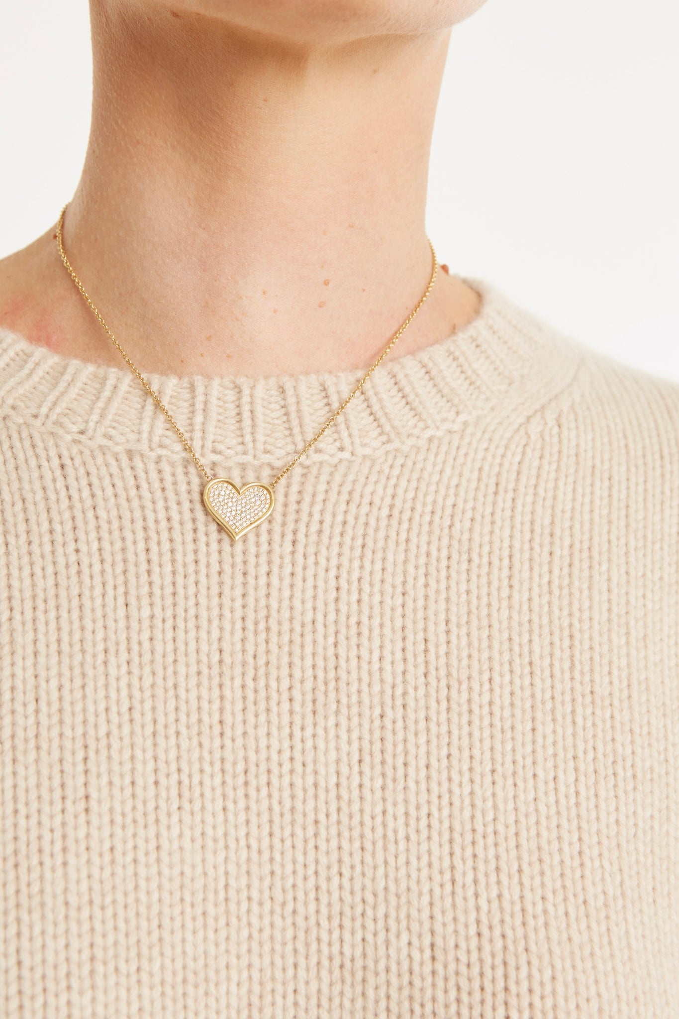 YELLOW GOLD LARGE DIAMOND PAVE HEART NECKLACE - 2
