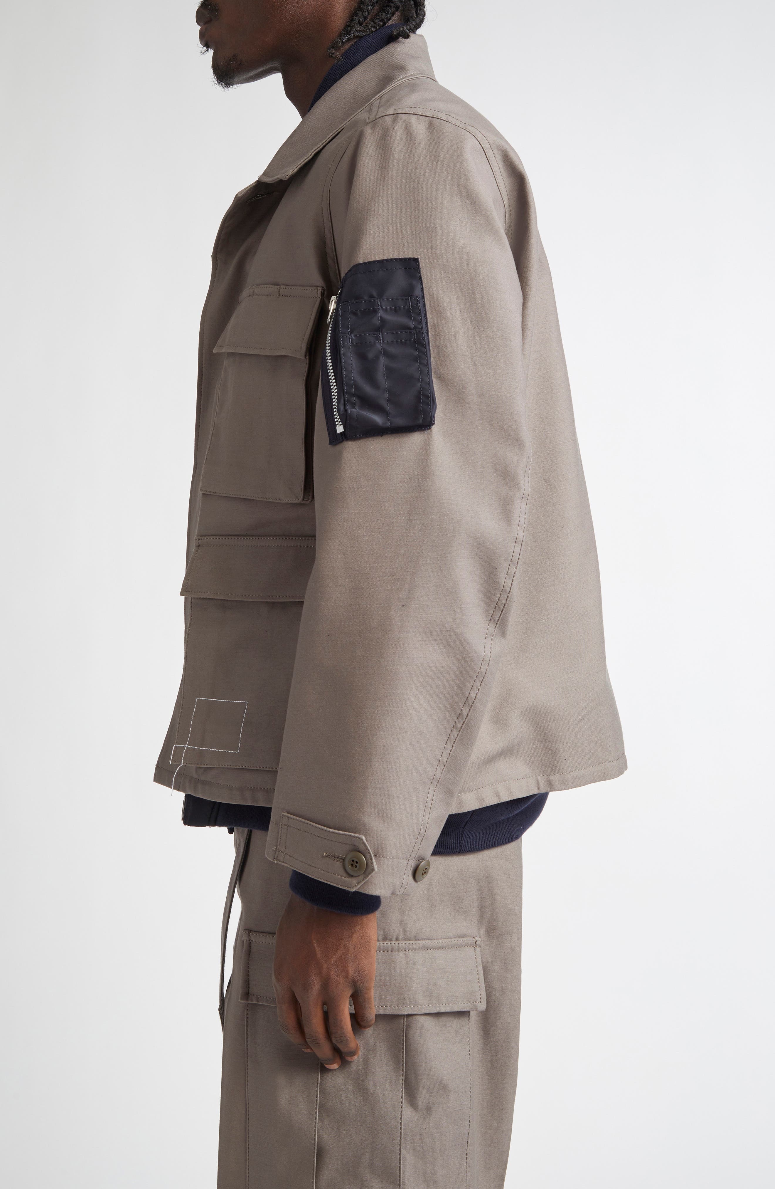 Sacai x WTAPS® Layered Chore Jacket in Taupe at Nordstrom - 4